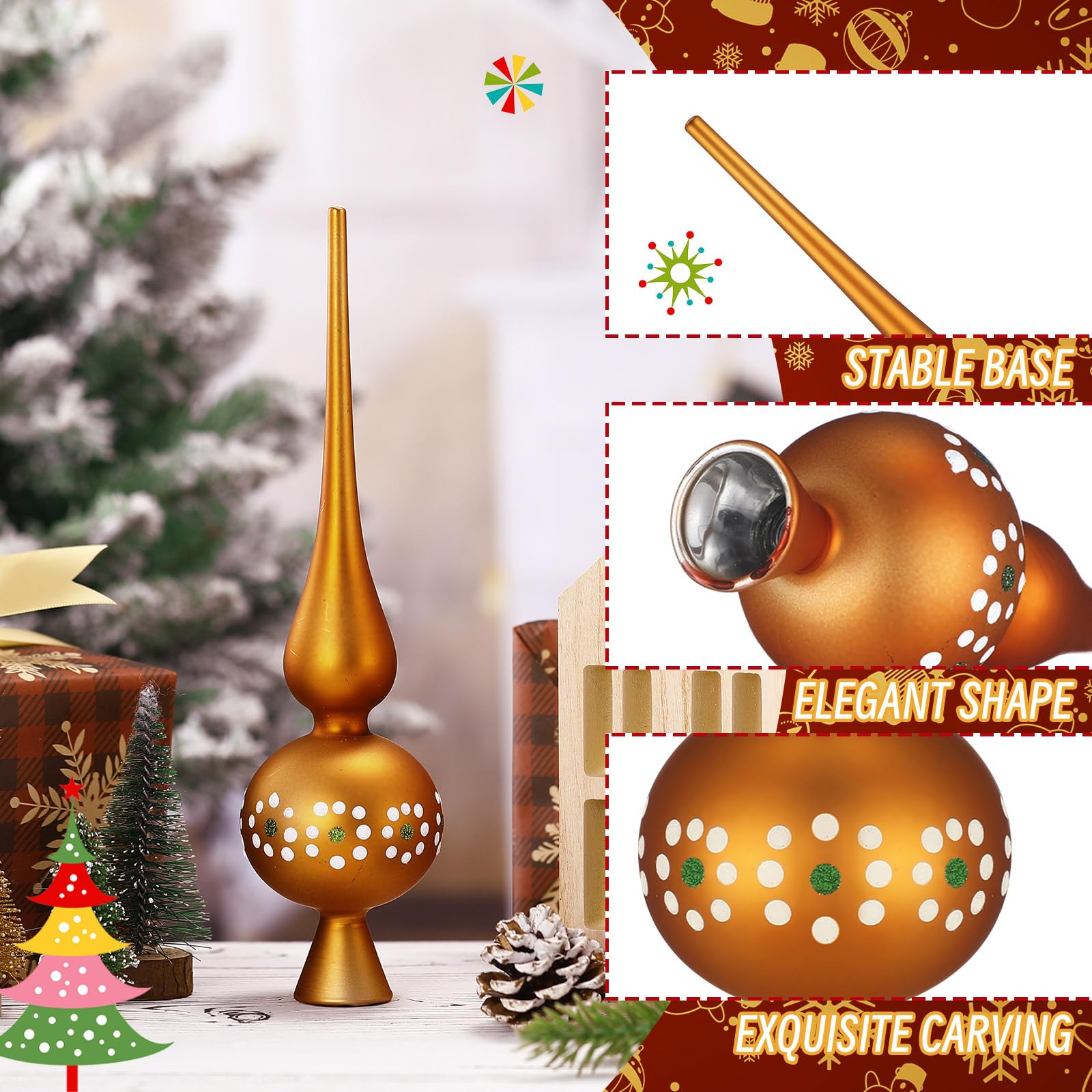 Gejoy Mexican Glass Christmas Finials Tree Topper Platos De Barro Ornaments Cielito Lindo Spherical Blown Glass Mexicanos Tree T