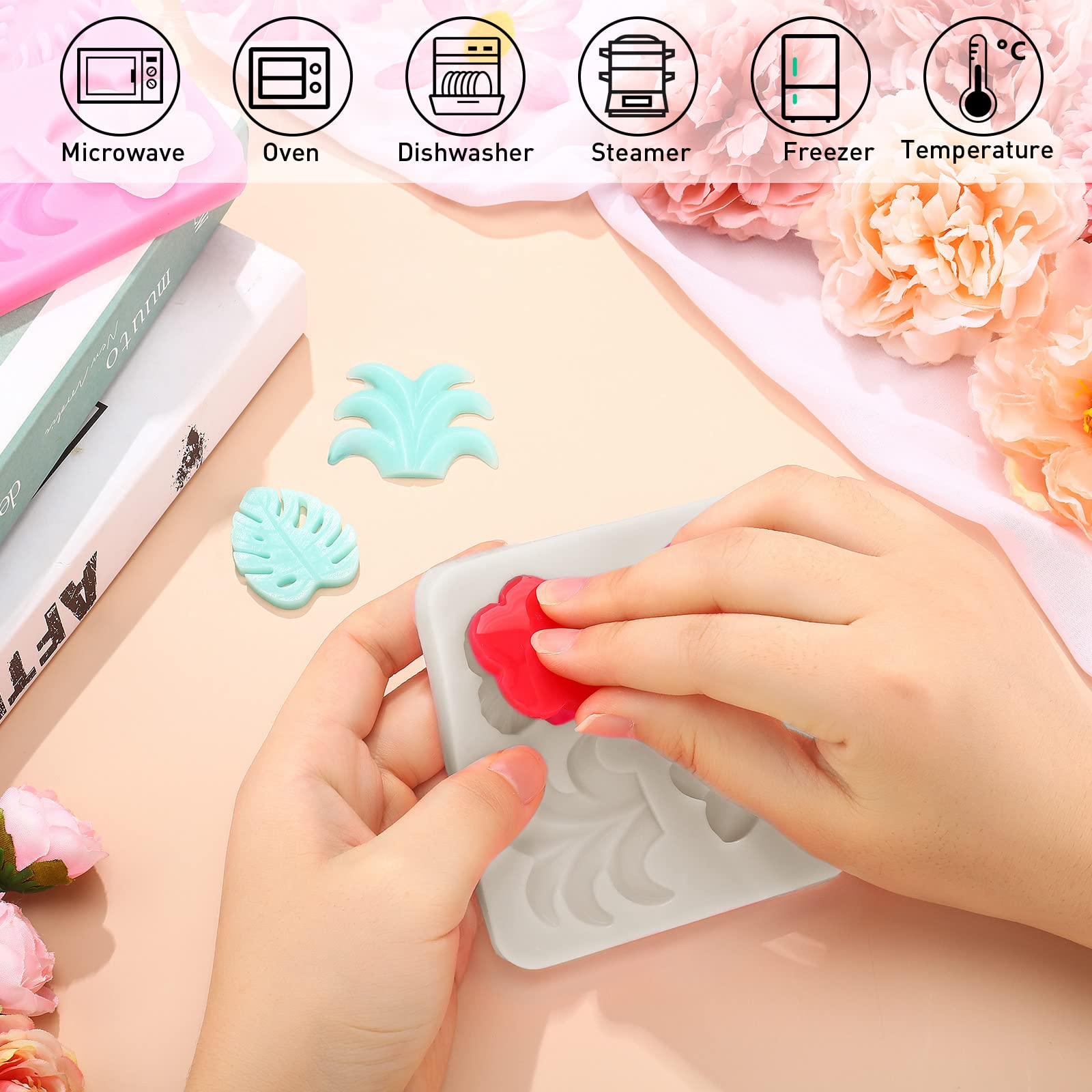 2 Pieces Tropical Flowers Leaves Silicone Mold Plumeria Hibiscus Flower Monstera Leafage Fondant Molds For Diy Chocolate Candy P