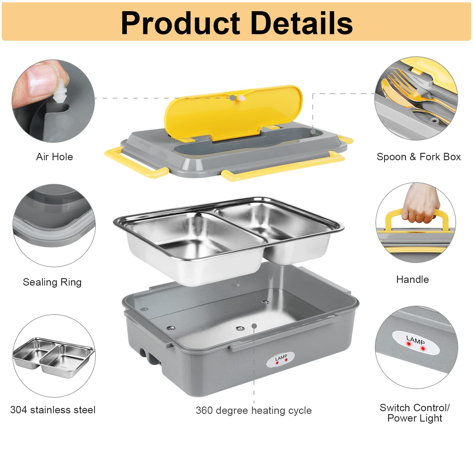Electric Lunch Box Food Heater, 3 In 1 Food Warmer 12V 24V 110V Portable Heated Lunch Boxes For Car/Truck/Home Self Heating Box