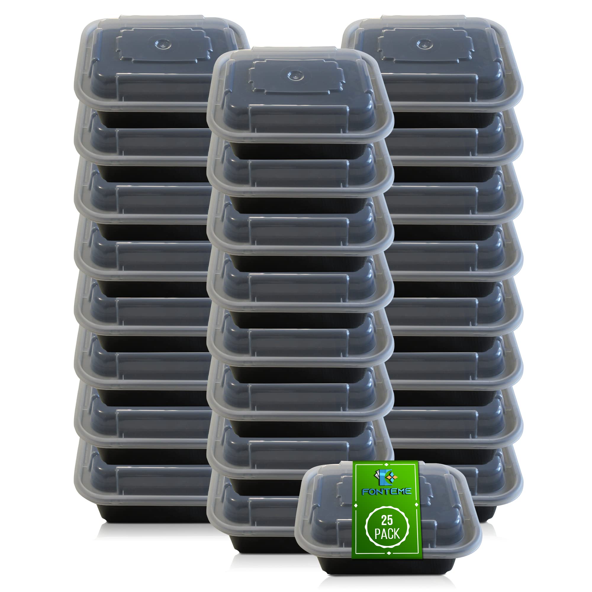 Fonteme Single Compartment Meal Prep - 25 Pack - Small - 12Oz - Container With Airtight Lid - Freezer, Microwave & Dishwasher Sa