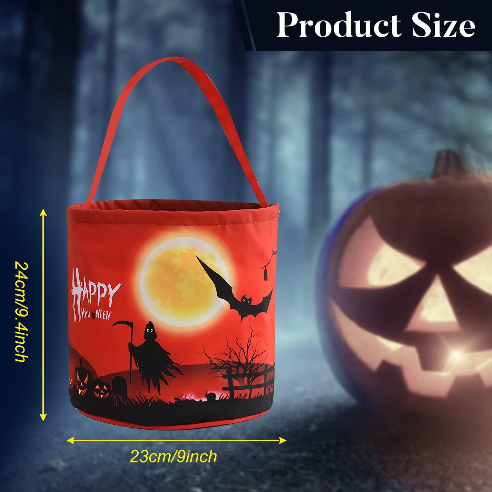 Halloween Trick or Treat Candy Bags LED Light Up Pumpkin Bucket, Collapsible Reusable Candy Basket, Fabric Gift Goody Bags for K