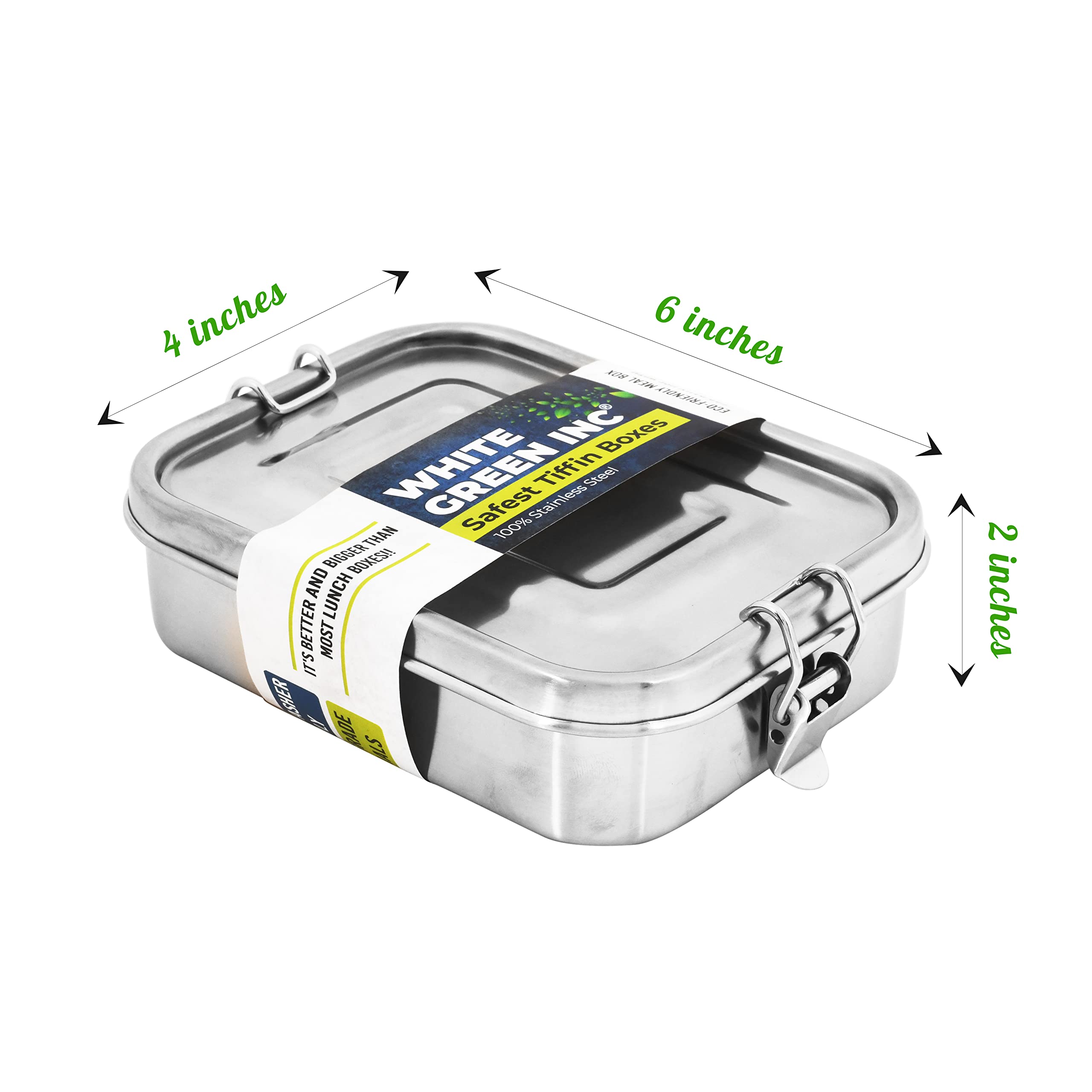 Wg Inc Small Stainless Steel Bento Box Sandwich Container, Salads Or One Meal Tiffin | Open Design For Wraps | Hygienic, Easy To