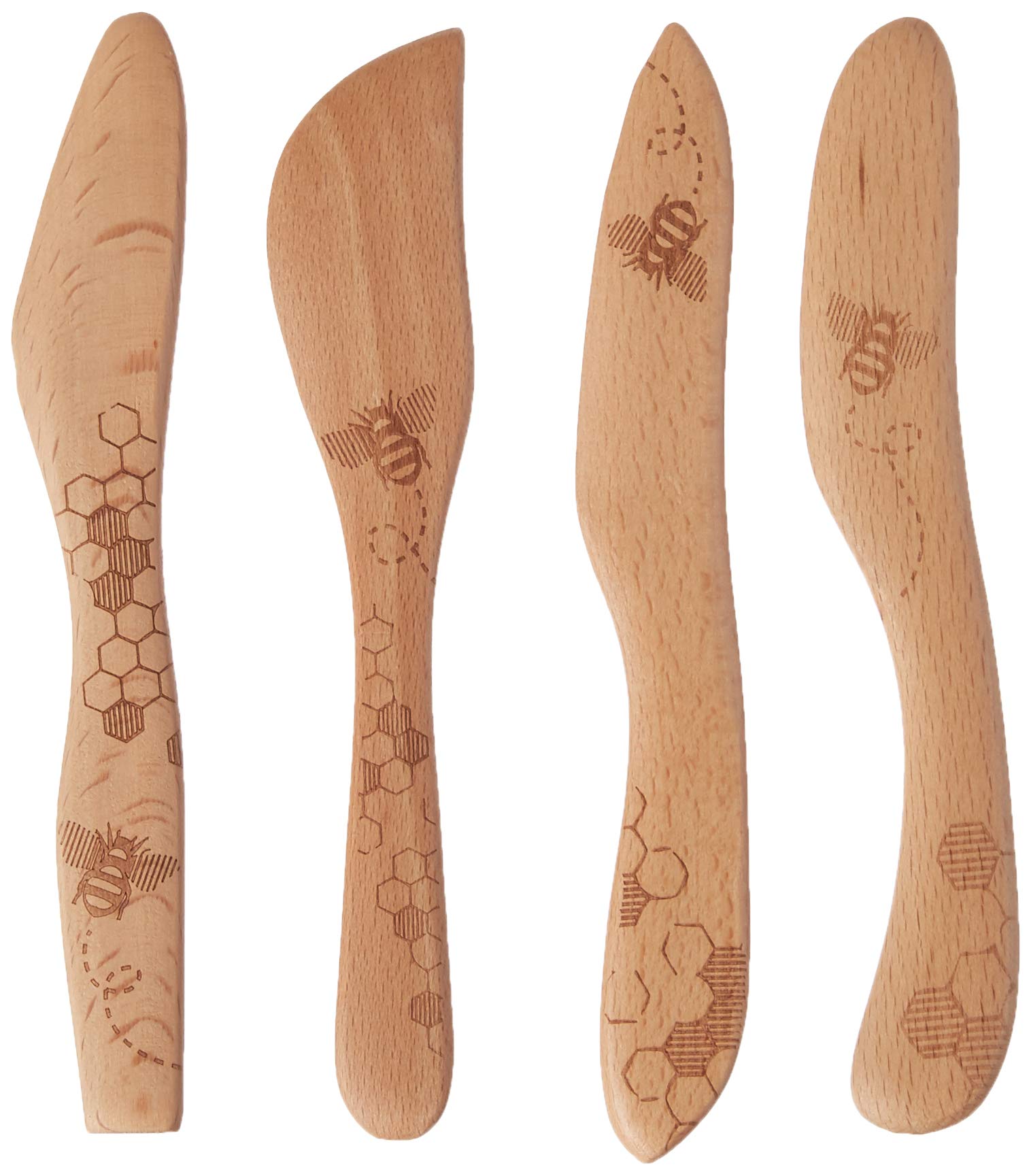 Talisman Designs Laser Etched Beechwood Spreaders | Set Of 4 Honey Bee Design | Cutting, & Spreading Cheese | Cute & Functional