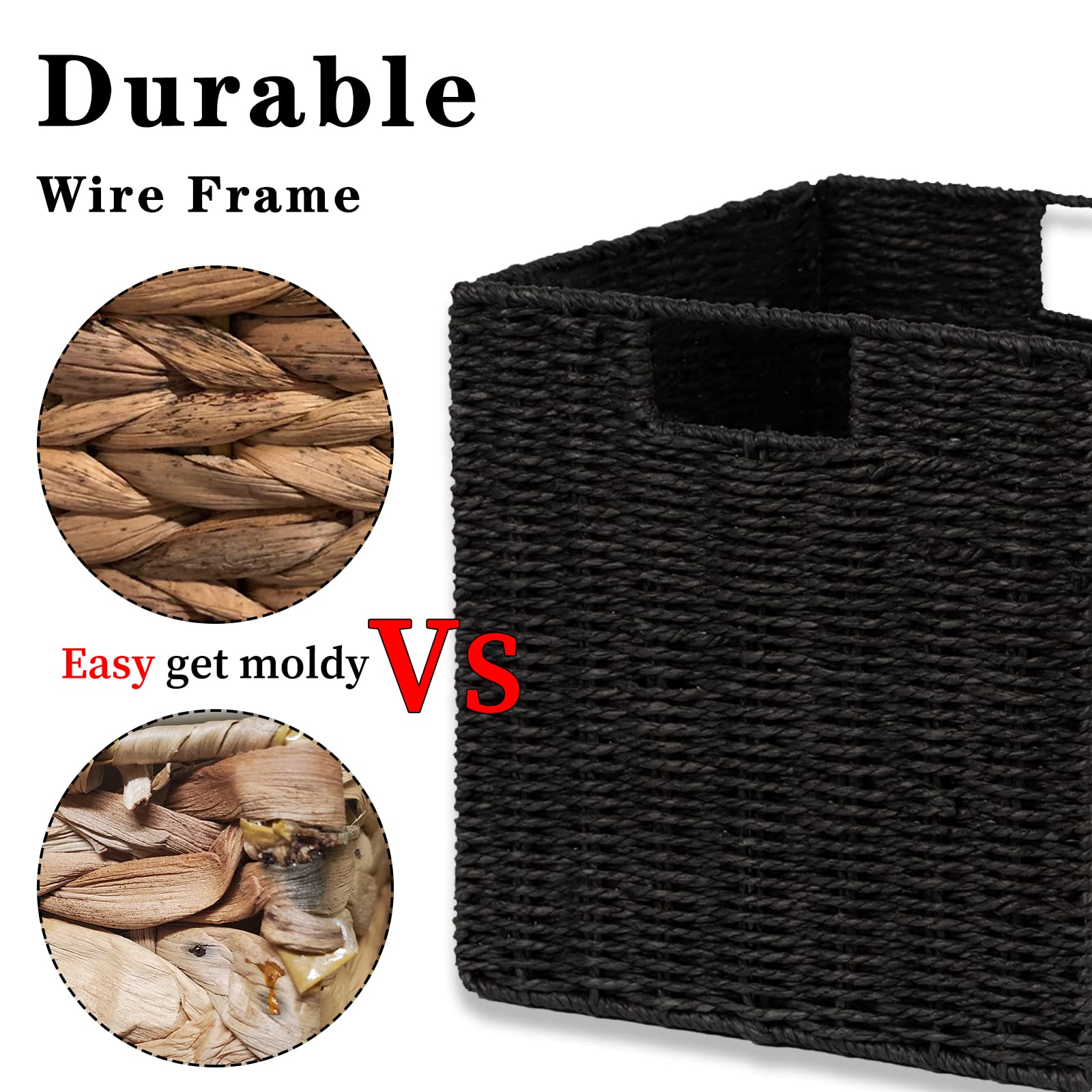 Vagusicc Storage Basket, Set Of 2 Hand-Woven Paper Rope Wicker Baskets, Foldable Storage Bins, Large Wicker Storage Square Baske
