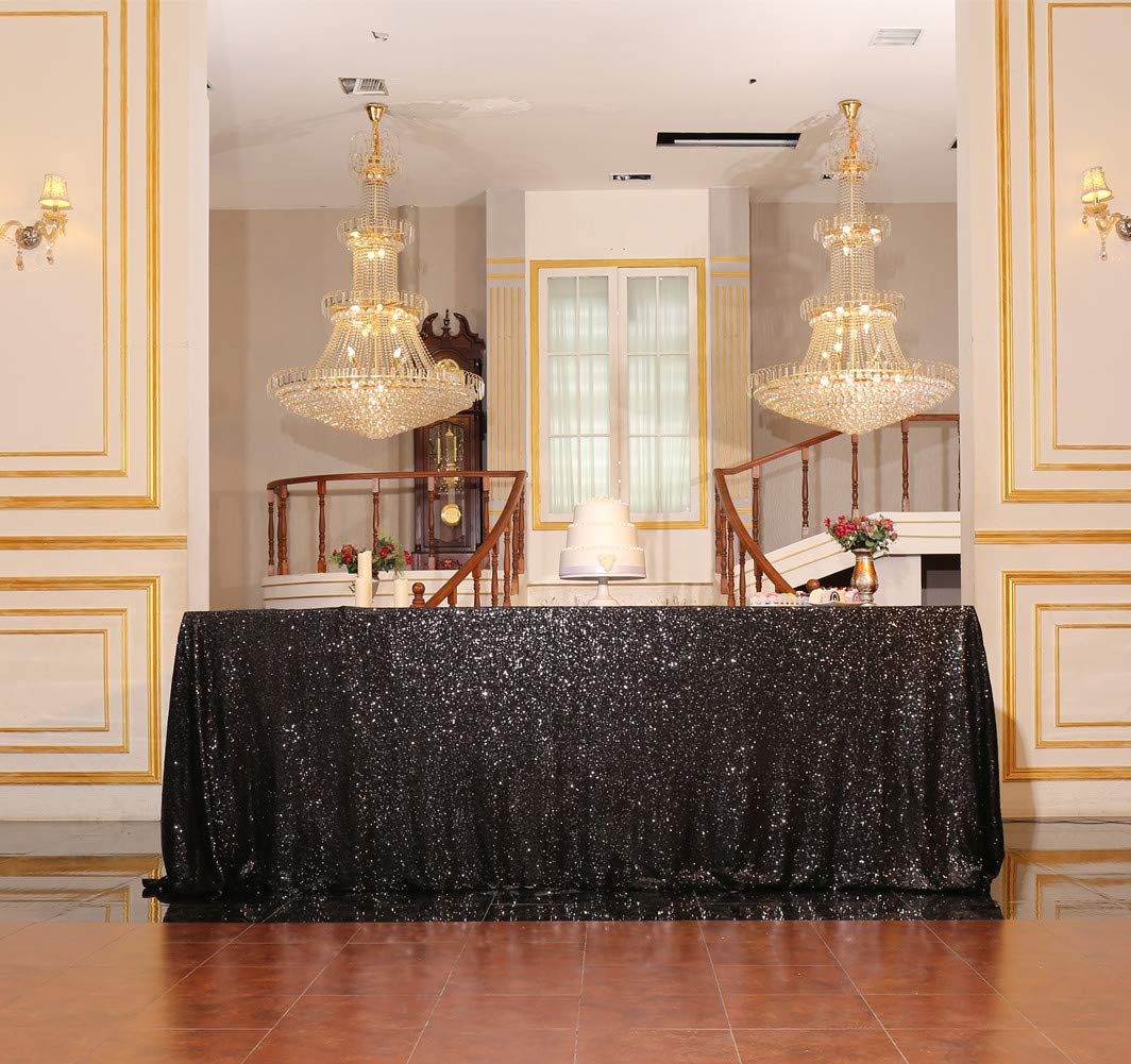 Squarepie Sequin Tablecloth 60 X 120 Inch Black Sparkly Table Linen For Wedding Party