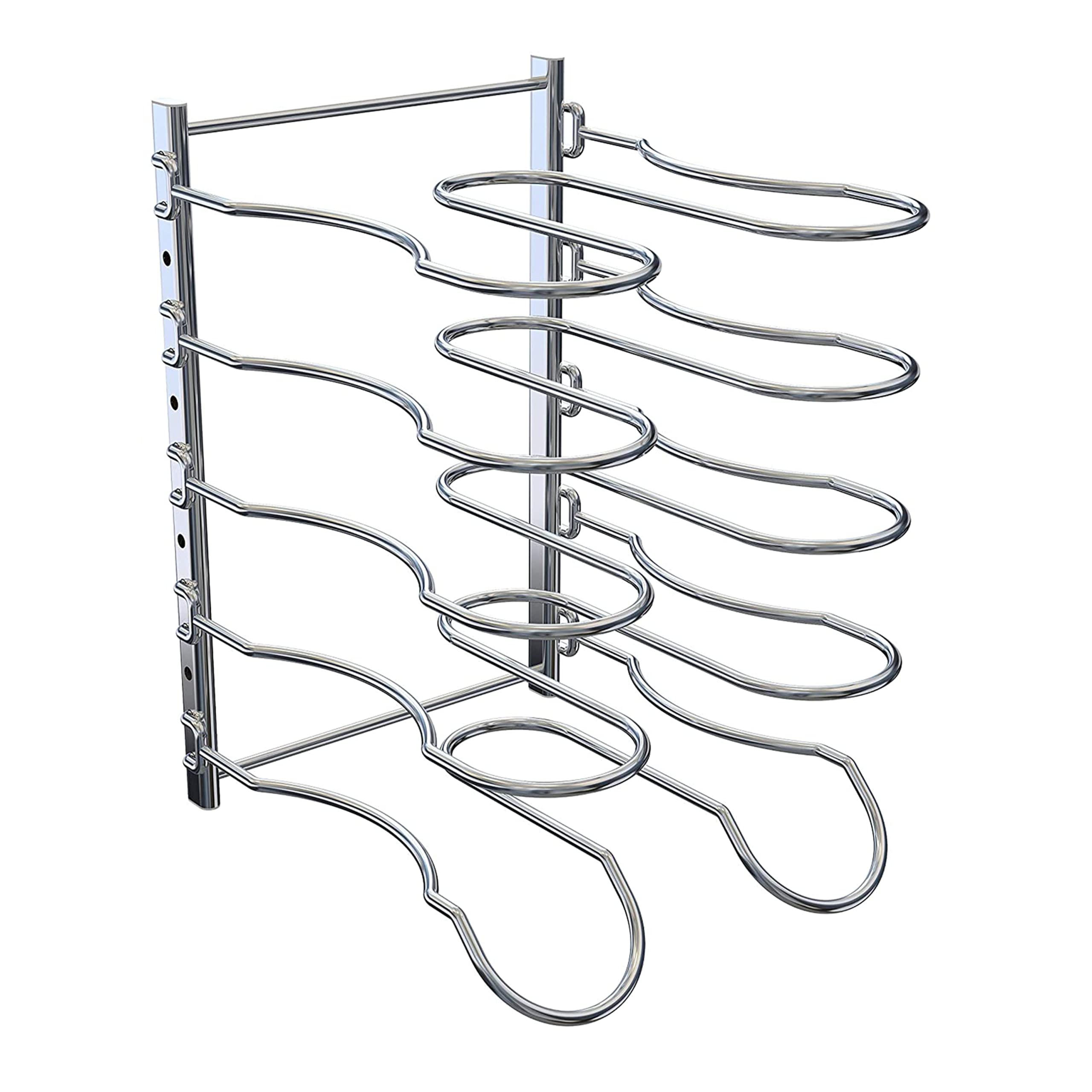 Caxxa Heavy Duty Pan Rack, Pot Lid Rack, Kitchen Cabinet Pantry Cookware Organizer Rack Holder With 5 Adjustable Dividers, Chrom