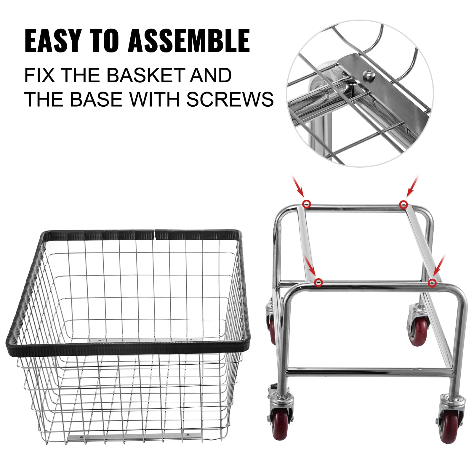 Vevor Wire Laundry Cart, 2.5 Bushel Wire Laundry Basket With Wheels, 20''X15.7''X26'' Commercial Wire Laundry Basket Cart, Steel