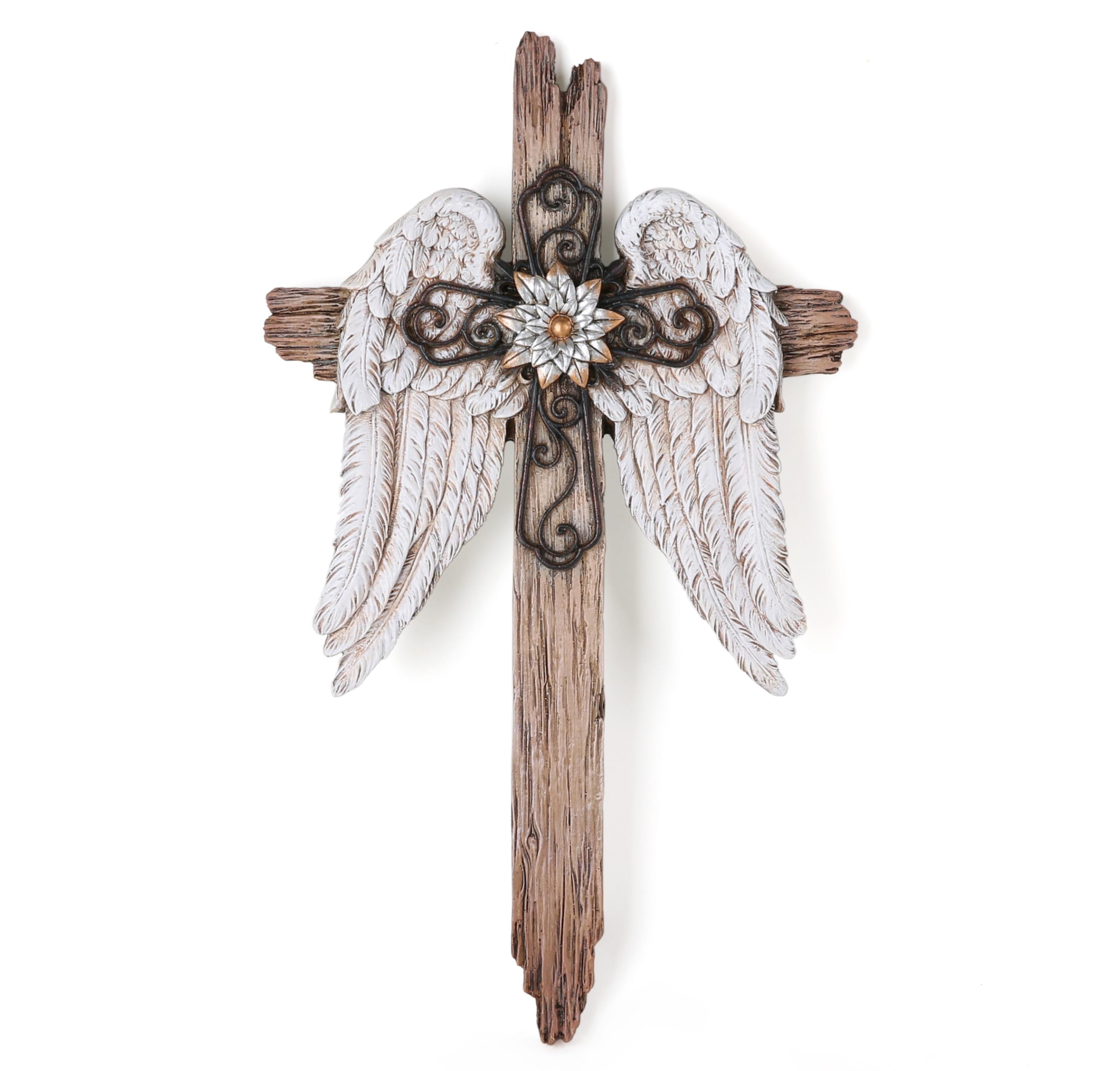 BC Home Decor Angel Wings Crosses Wall D  cor, Rustic Decor Style, Decoration Gifts for Women, 12 inches H,Hand Painted by Build