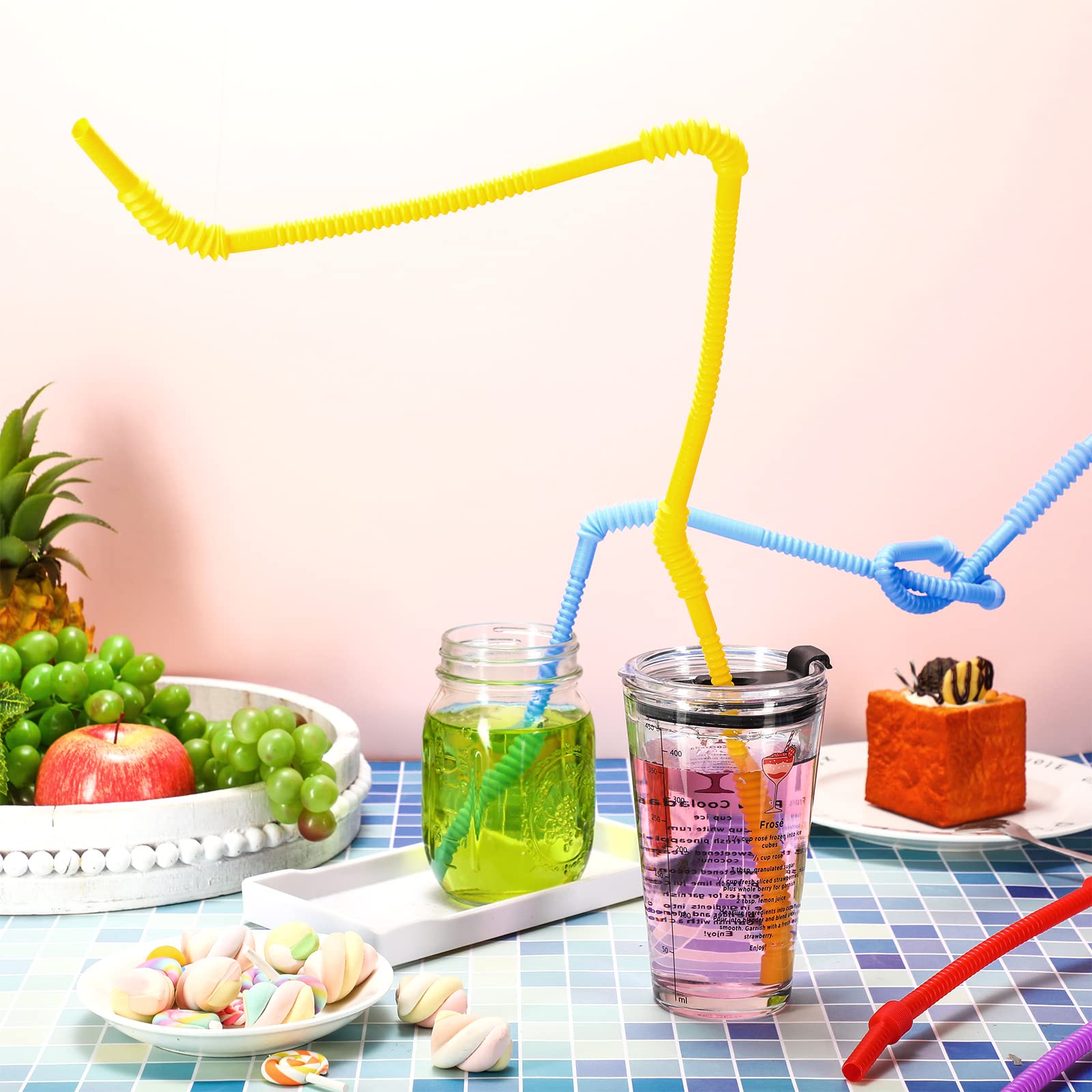 12 Pieces Flexible Drinking Straws Extra Long Plastic Straws for Camping Limited Mobility Situations Dishwasher (Red  Yellow  Blue  Purple  28 Inches)