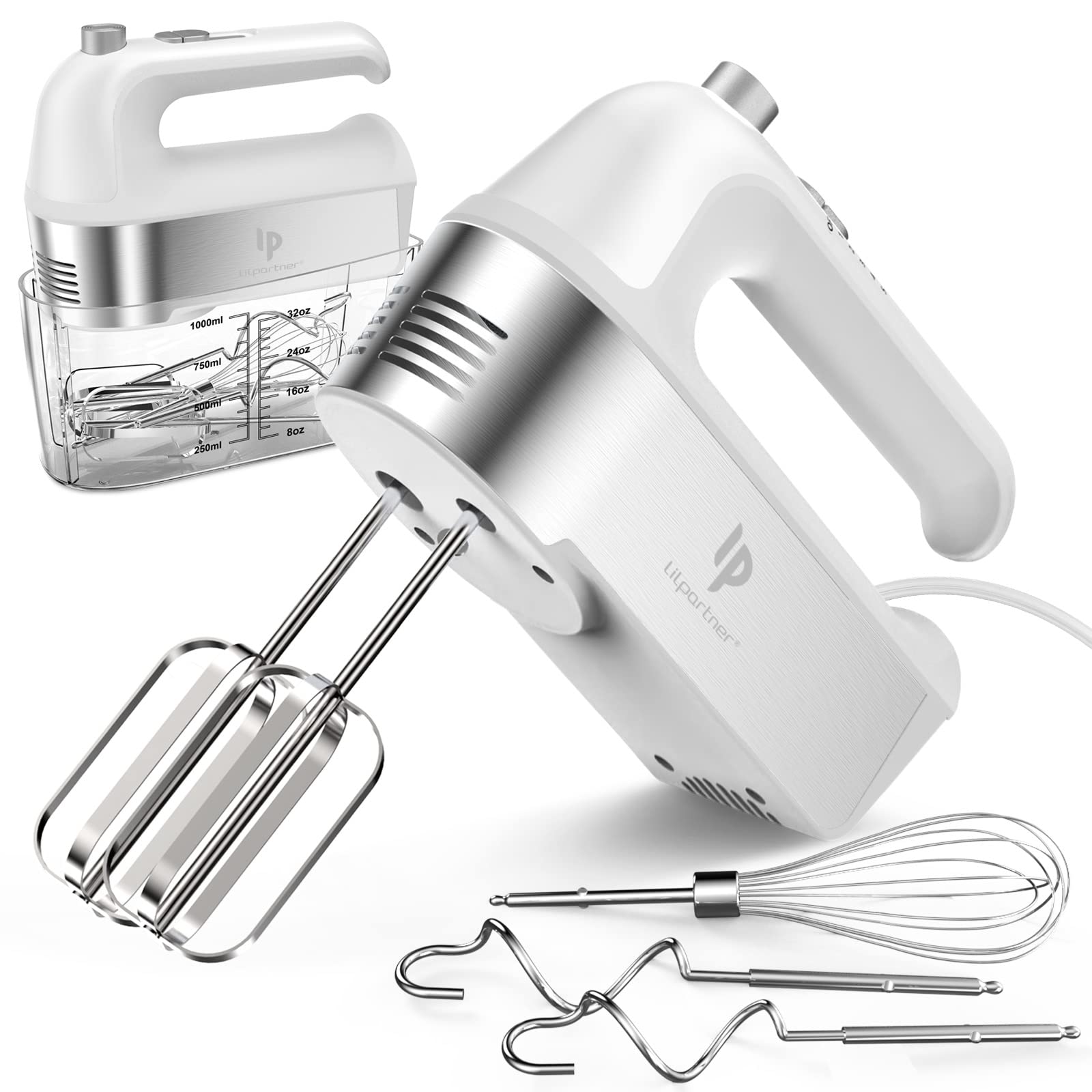 Hand Mixer Electric, 450W Kitchen Mixers With Scale Cup Storage Case, Turbo Boost/Self-Control Speed + 5 Speed + Eject Button +