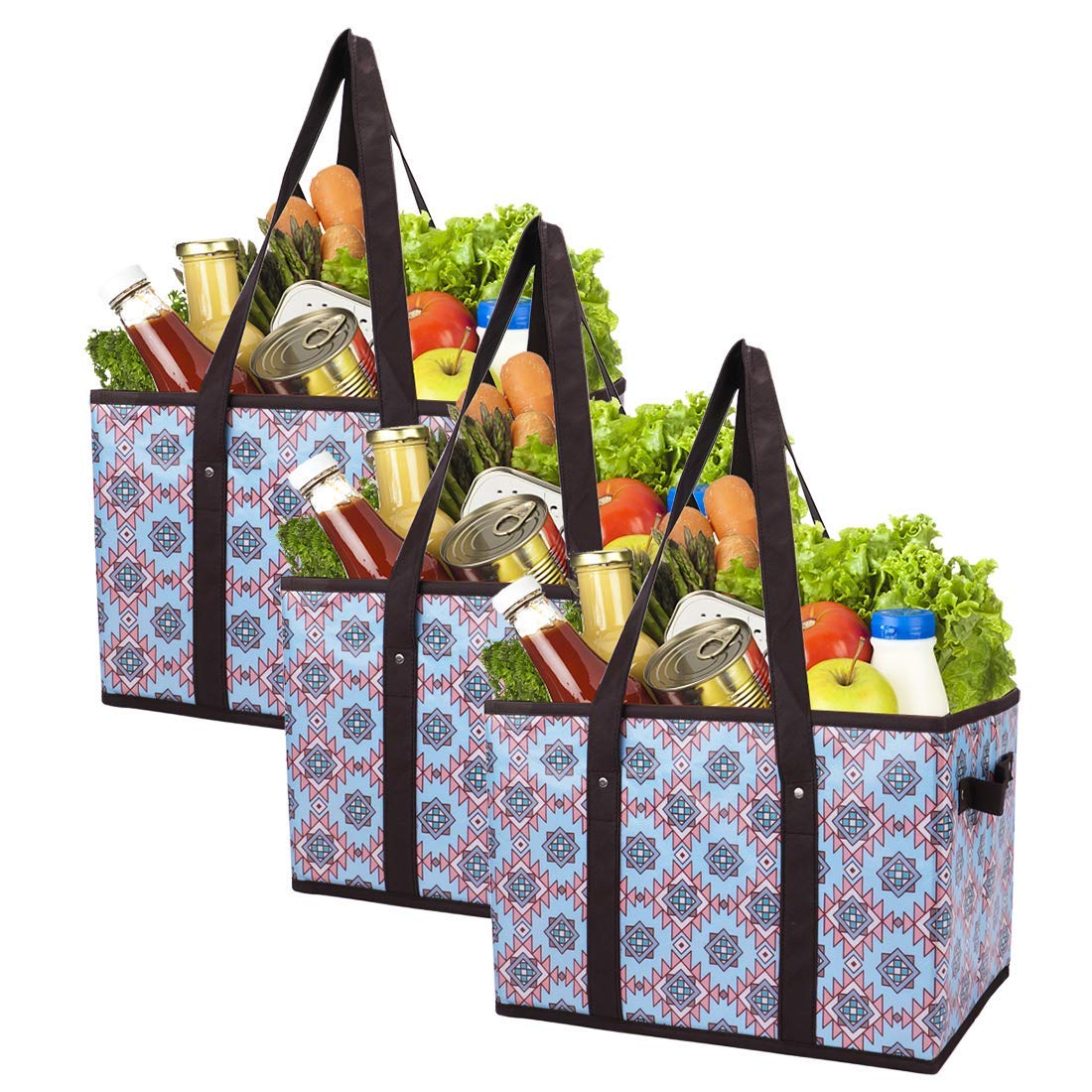 Foraineam Reusable Grocery Bags Set Durable Heavy Duty Tote Bag Collapsible Grocery Shopping Box Bag With Reinforced Bottom, Pac