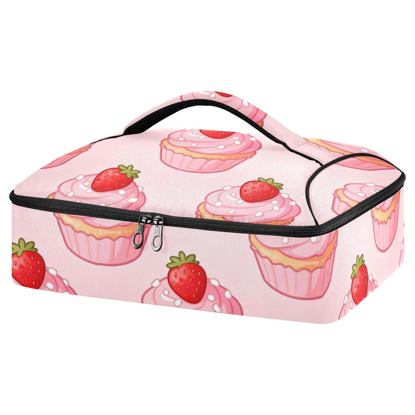 SyXIOP Insulated Casserole Carrier Bag Cute Pink Strawberry Cake