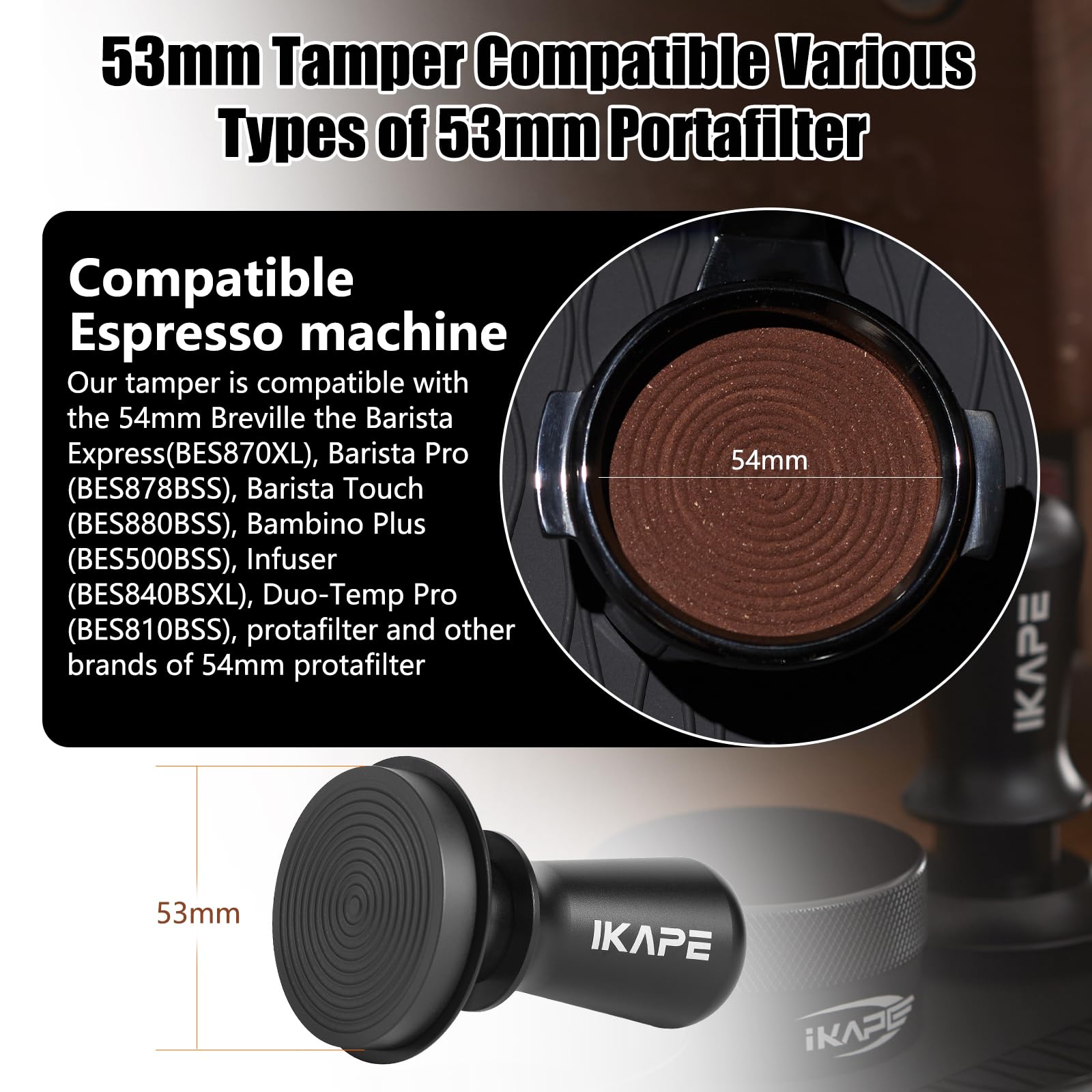 Ikape 53.3Mm Espresso Tamper, Spring-Loaded Calibrated Tamper With Titanium Ripple Plating Base, Compatible With 54Mm Breville E