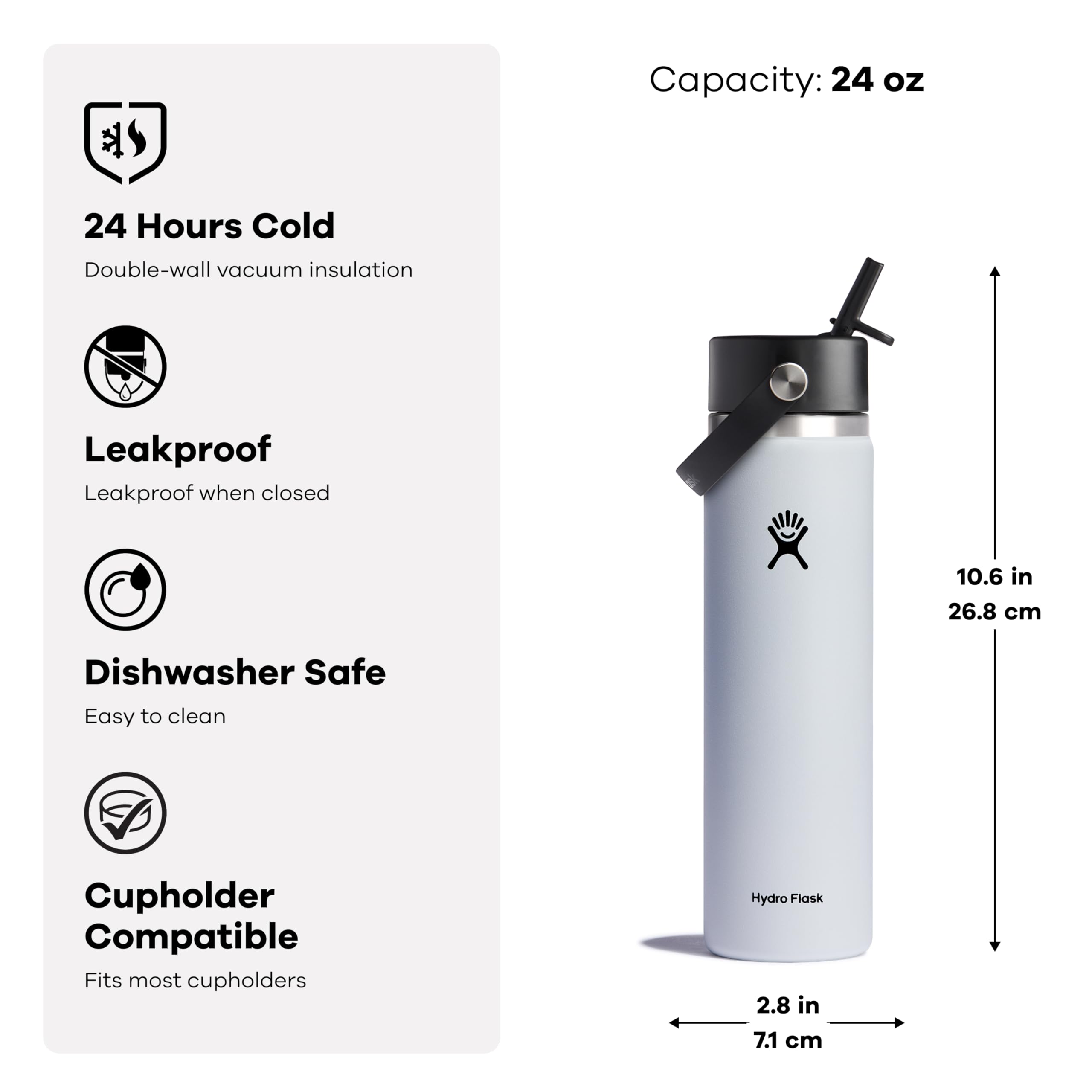 Hydro Flask Wide Flex Straw Cap White 24 Oz