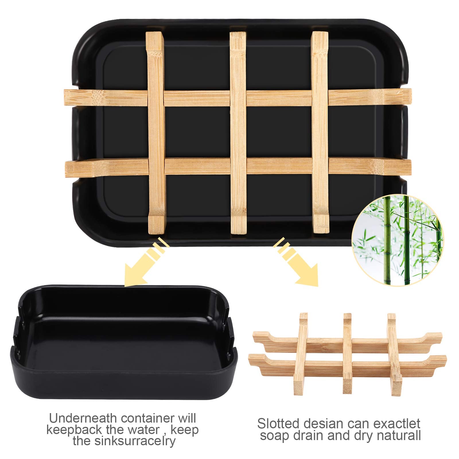 Fufengz Bamboo Wooden Soap Dishes For Bathroom Bar Soap Holder Shower Soap Holder Sink Deck Bathtub Shower Tray (Two Pieces Blac
