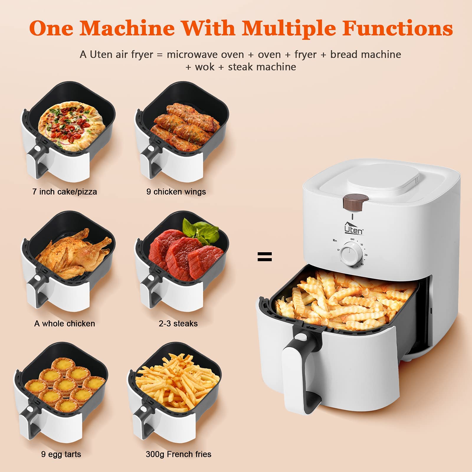4.2 Quart Compact Air Fryer,4L 1500W Air Fryer Oven Pizza Cooker With Rapid Air Circulation,30 Minute Timer And Adjustable Tempe