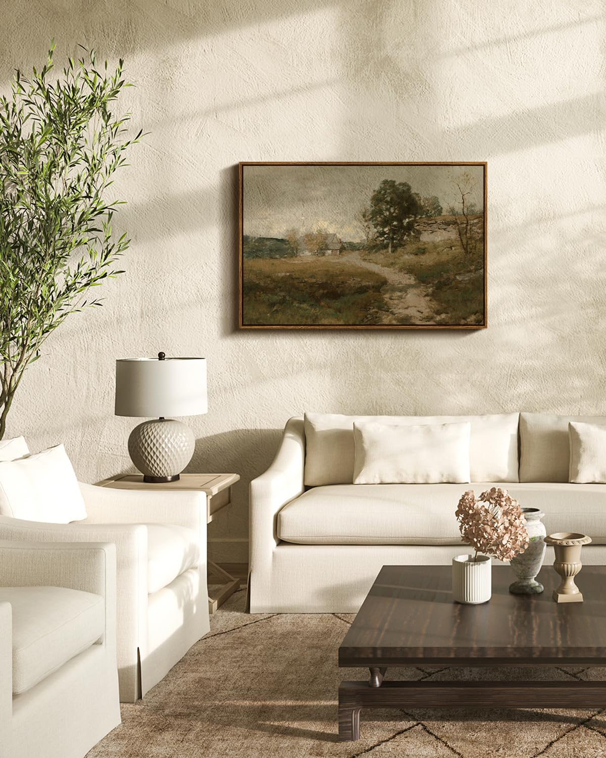 Insimsea Framed Canvas Wall Art Vintage Decor, Home Decor Vintage Countryside Landscape Farmhouse Decor, Large Wall Art For Livi