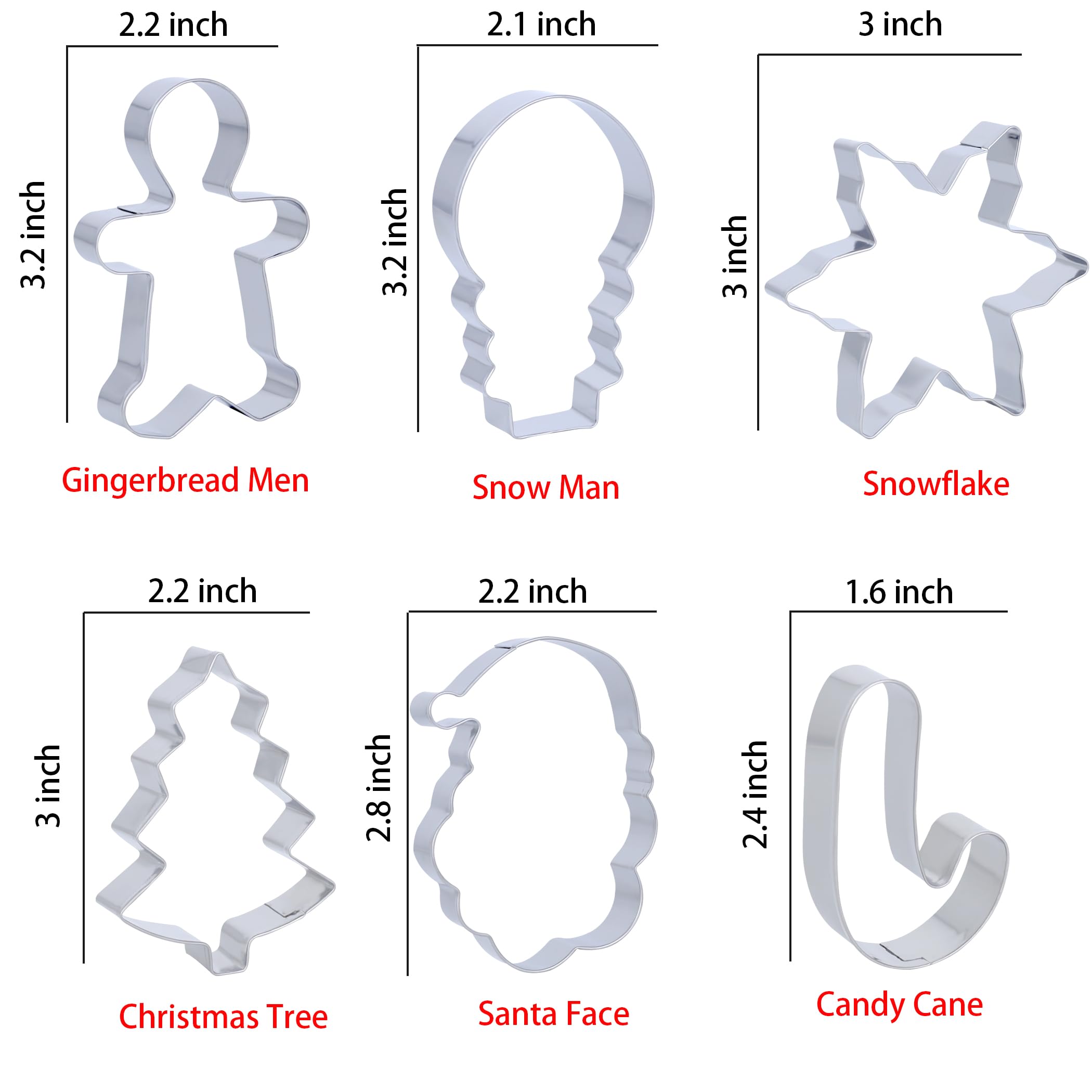 Small Christmas Cookie Cutters Set, 6 Pcs Stainless Steel Metal Holiday Cookie Cutter For Baking Christmas Tree, Snowflake, Ging