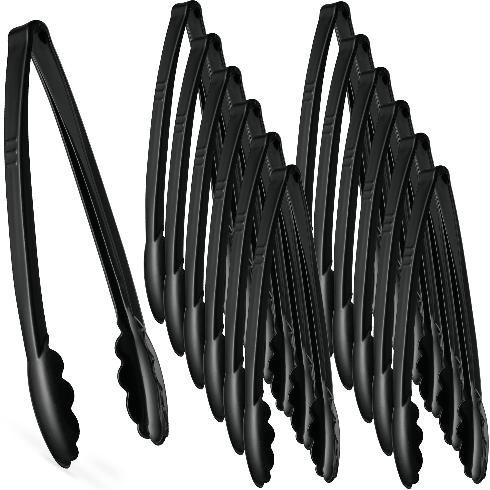 [Black Tongs 12 Inches] Plasticpro 12 Serving Tongs Heavy Duty Reusable Kitchen and BBQ Black Serving Tongs for partys, Cat