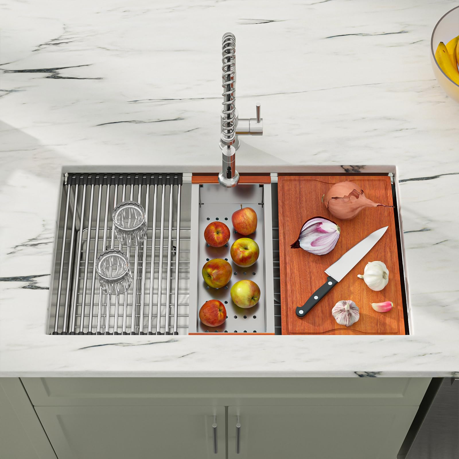 Dcolora 32 Inch Kitchen Sink Undermount Workstation Handmade-Welding 16 Gauge Stainless Steel Large Single Bowl Sinks, Round Cor