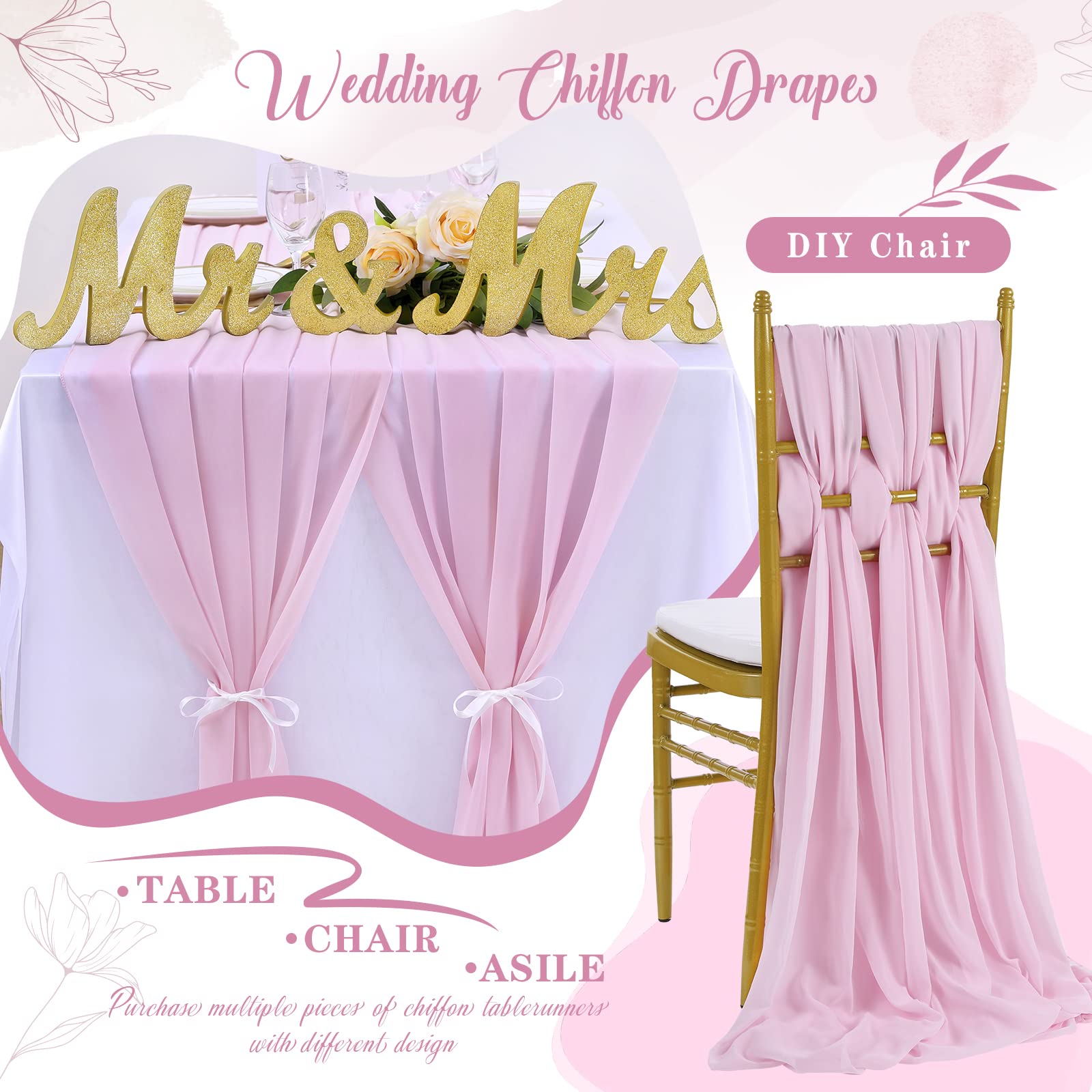 Pink Chiffon Table Runner Overlay 10 Pieces 27 X120 Inches Pink Sheer Table Linens For Rustic Chic Wedding Reception Table Decor