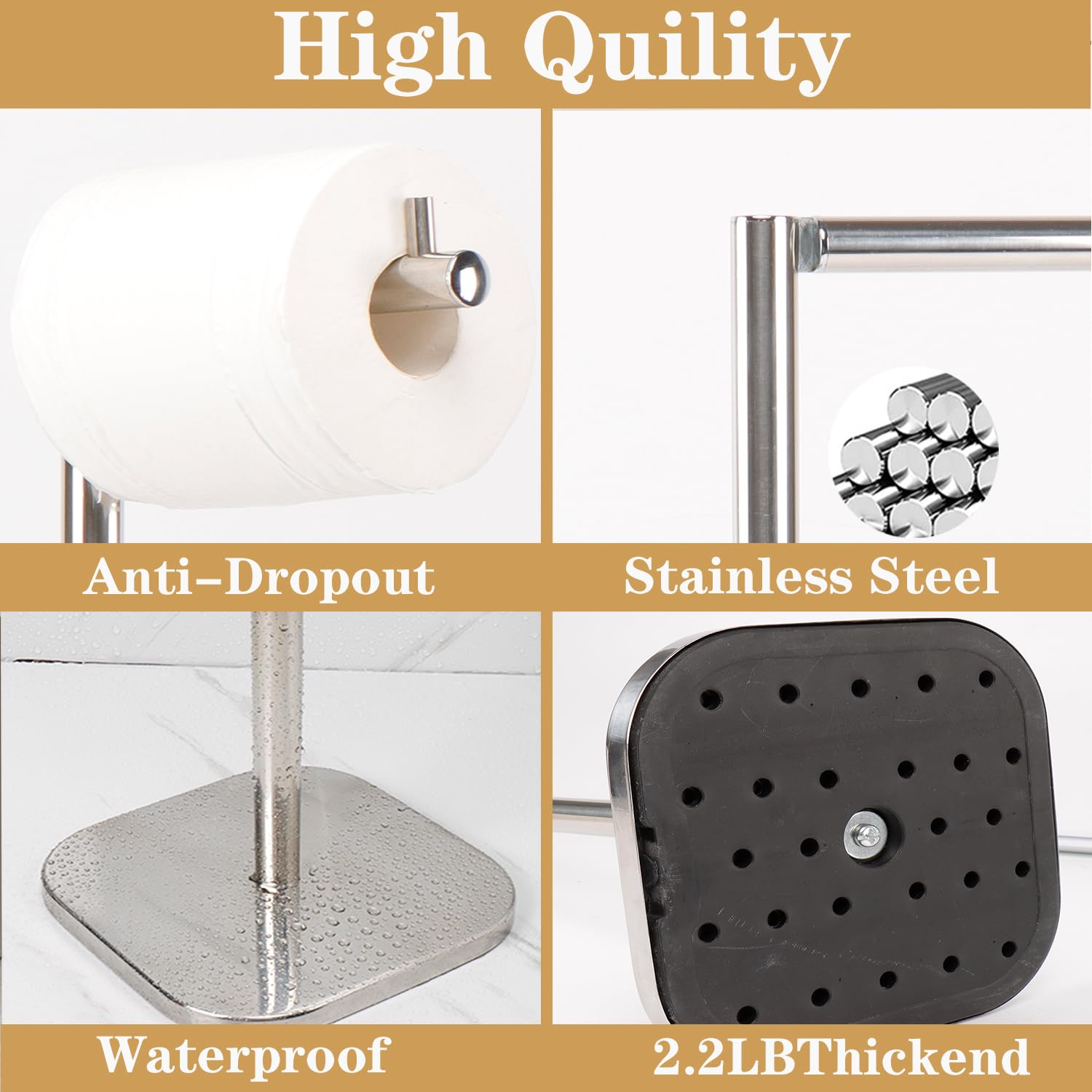 Vanloory Toilet Paper Holder Stand, Free Standing Tissue Paper Storage For Bathroom, Stainless Steel Toilet Paper Stand With Res