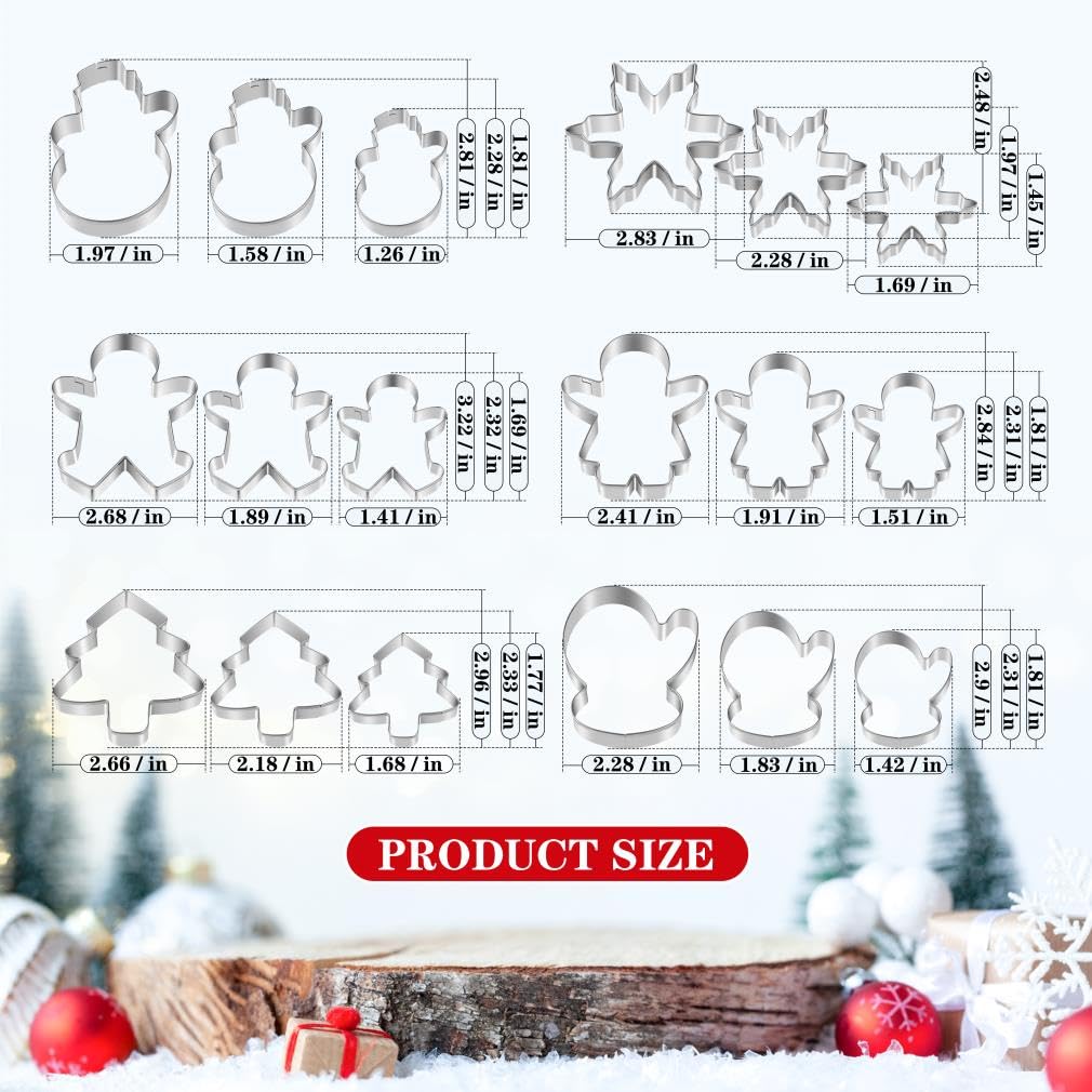 BYkooc Christmas Cookie Cutter Set,18 Piece Stainless Steel Winter Christmas Cookie Cutters Shapes for Baking - Christmas Tree,S