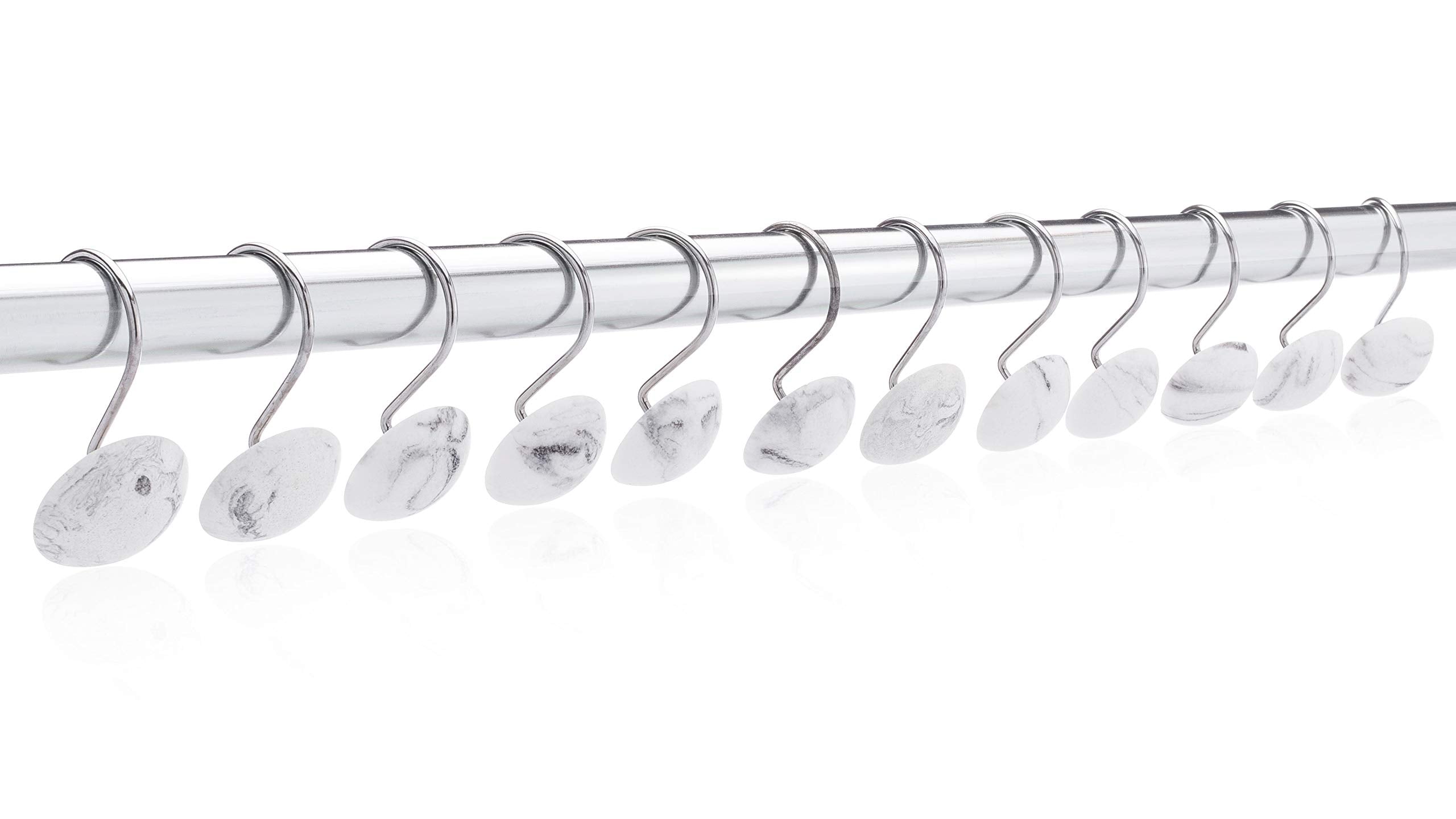 Essentra Home White 12-Piece Shower Curtain Hook Set Features Rust Free Chrome Hook, Blanc Collection