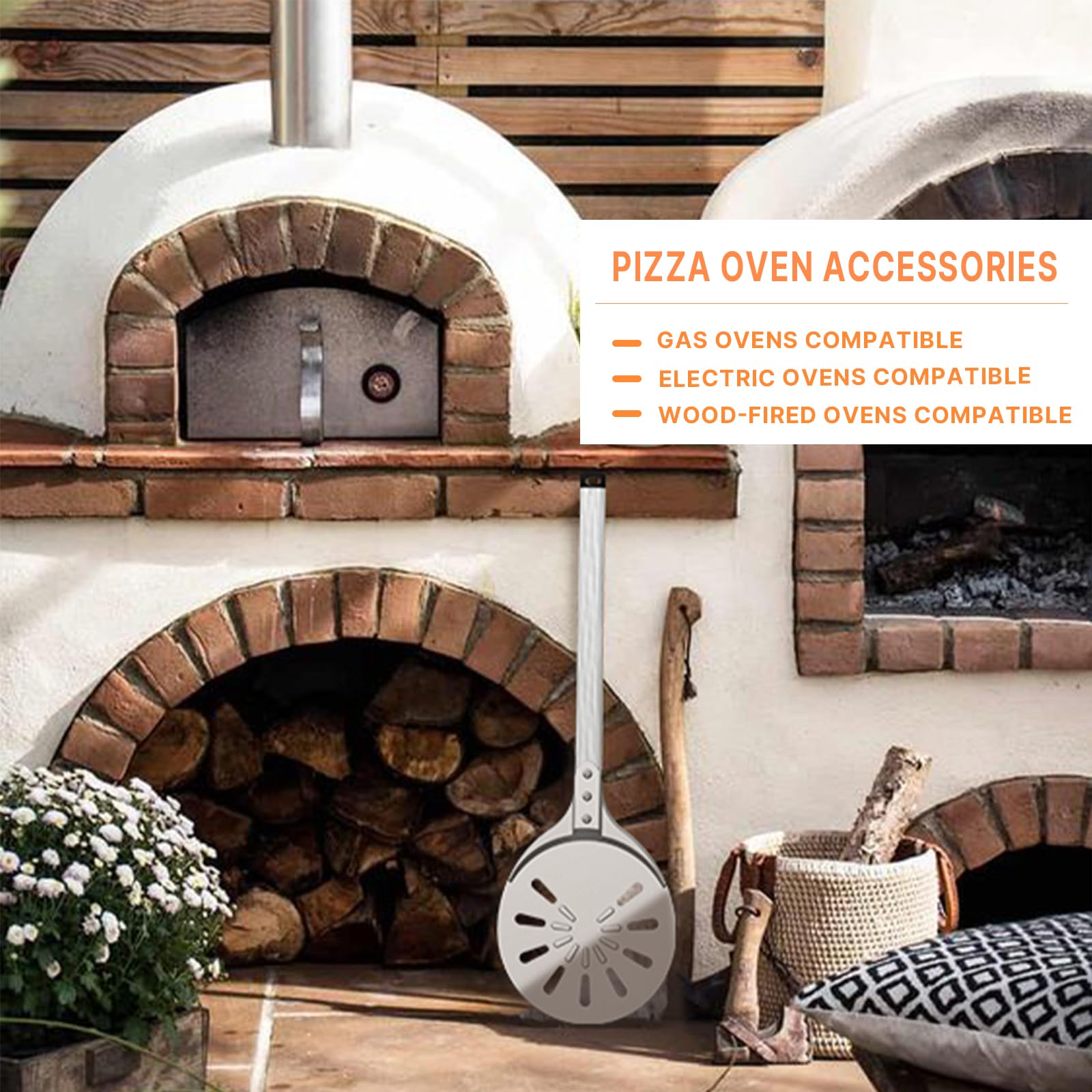 Pizza Turning Peel, 8-Inch Pizza Peel Turner Spinner, Long Handle Perforated Aluminum Pizza Peel With Silicone Hook, Pizza Oven