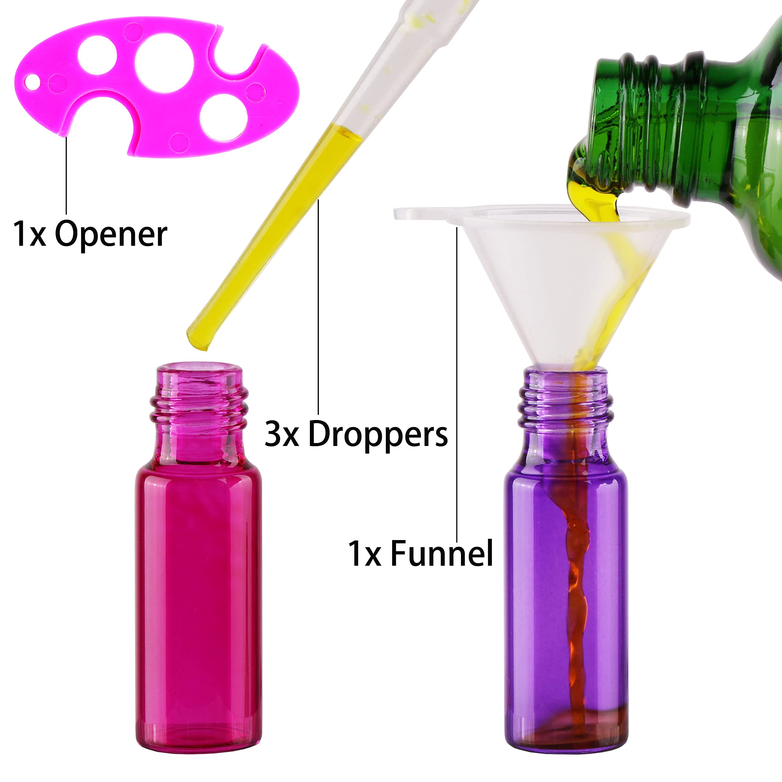 Maxmau 24 Pack Essential Oils Roller Bottles,5Ml Roll On Bottles Colouful Glass Bottles Steel Roller Balls Metal Cap For Aromath