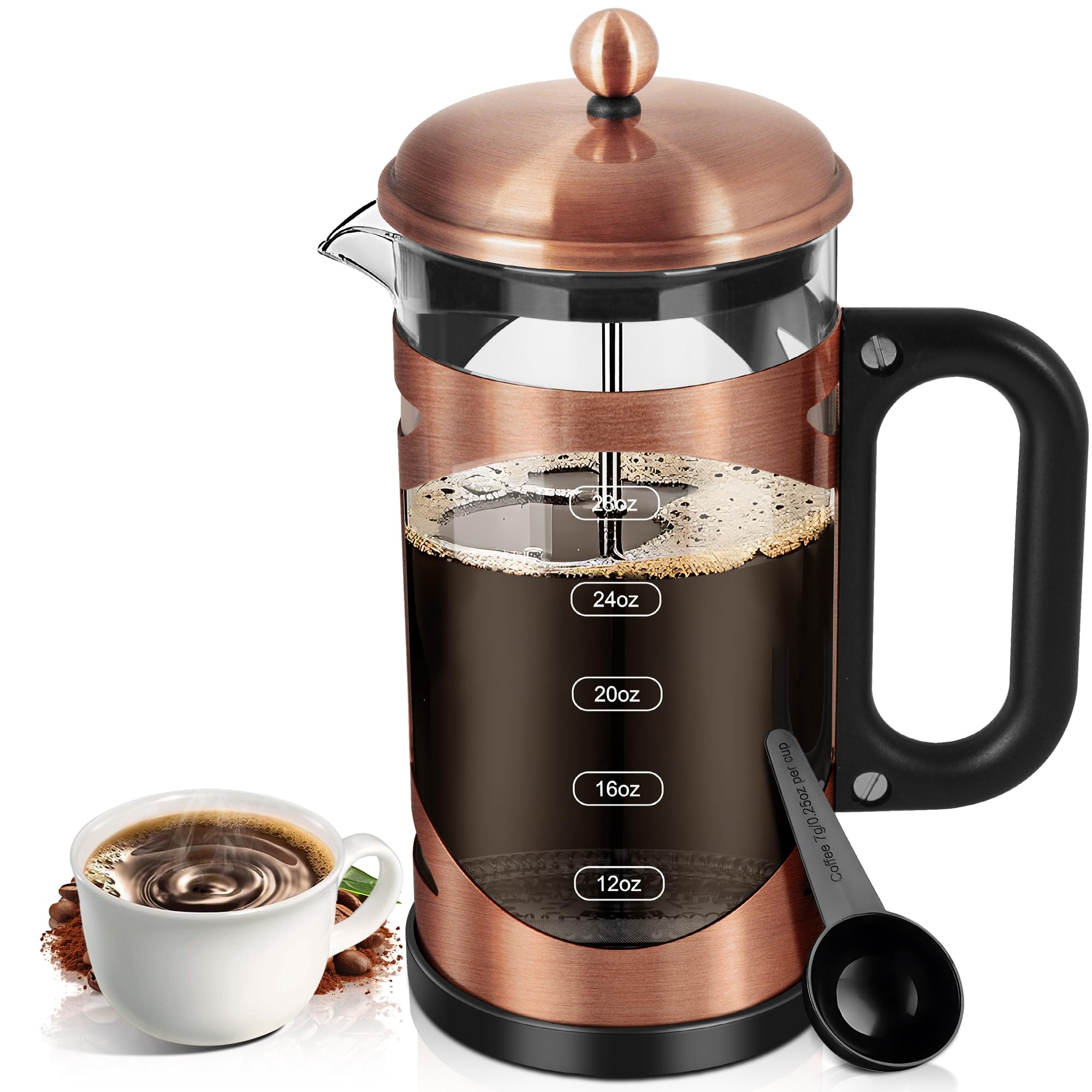 Ymmind 34 Ounce French Press Coffee Maker Copper Stainless Steel Coffee Press, With 4-Level Filter System, Heat Resistant Thickn