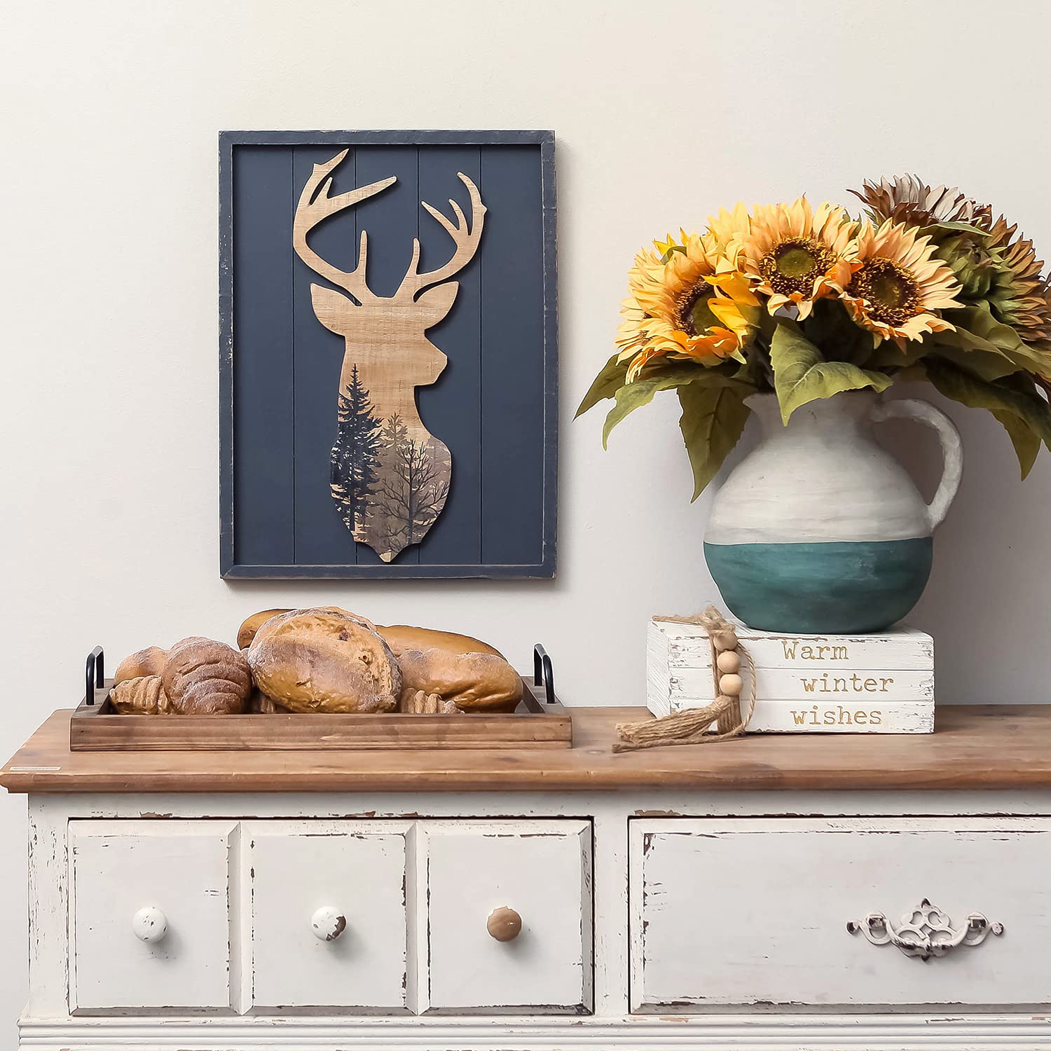 NIKKY HOME Decorative Deer Wall Art Print, 12x16 Inches, Forest Mountain Lodge Decor, Model 3B7EK272E5