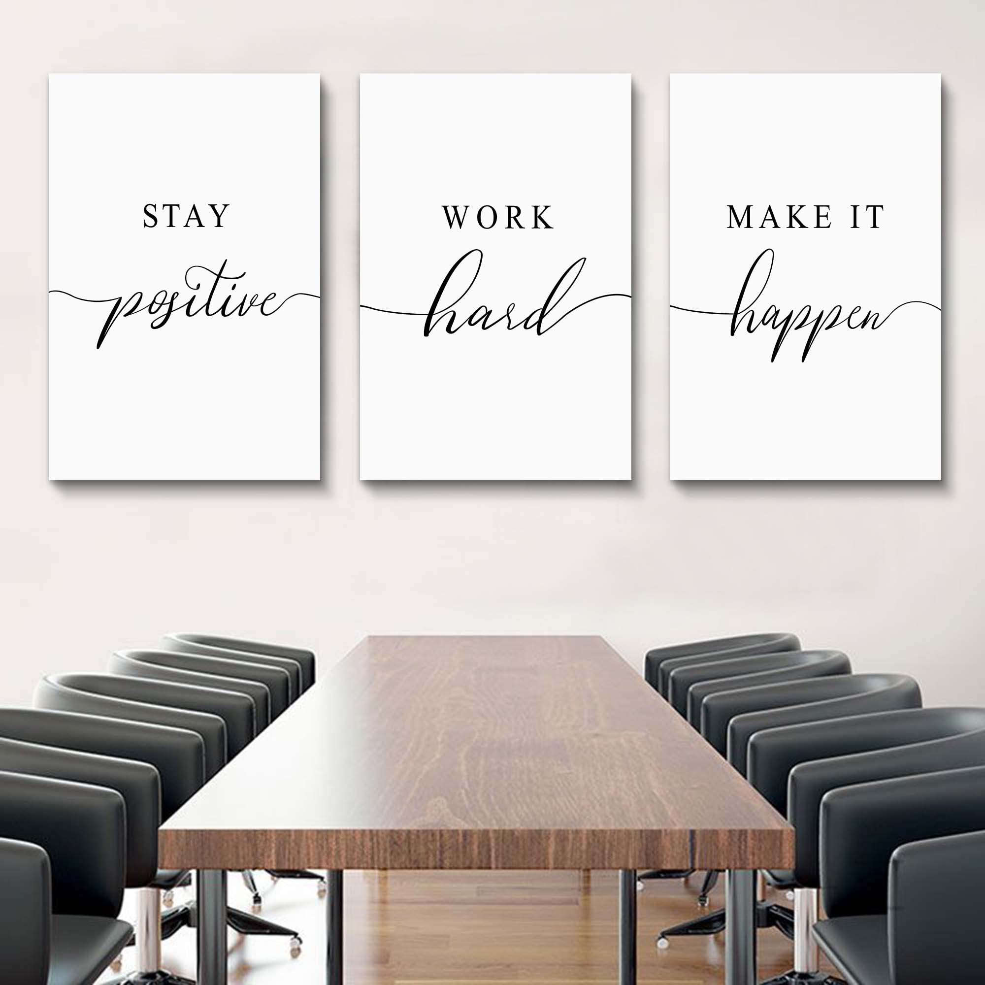 Framed Canvas Wall Art Positive Quotes Painting, Office Wall Art, White Large Poster, Positive Motivational Set Of 3 Prints, Wor