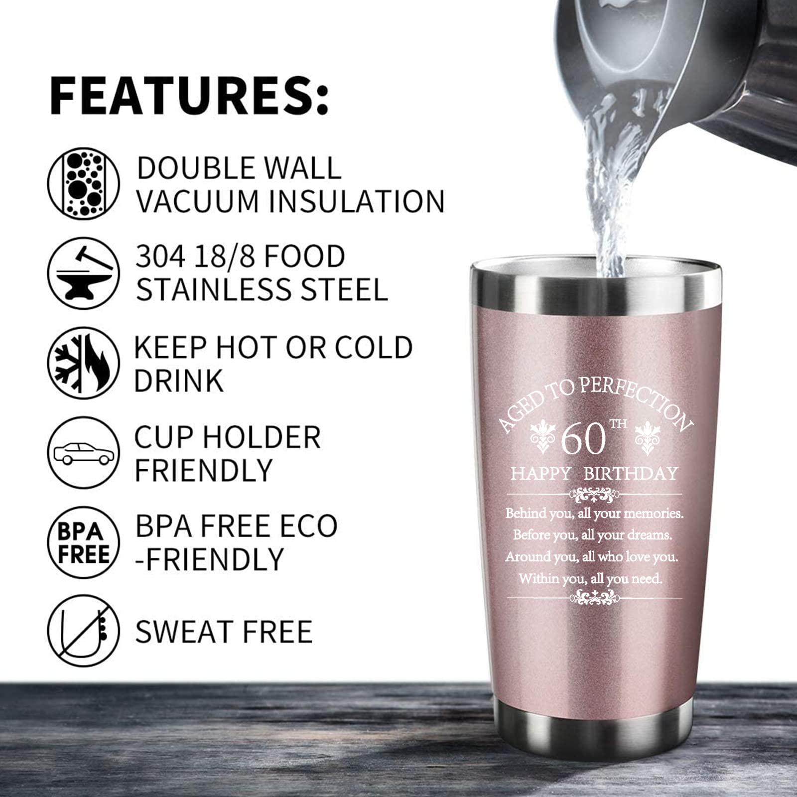 Cofoza 1963 Inspiration 60Th Birthday Gift For Man Woman 20 Ounce Double Wall Insulted Rose Gold Stainless Steel Tumbler 60 Year