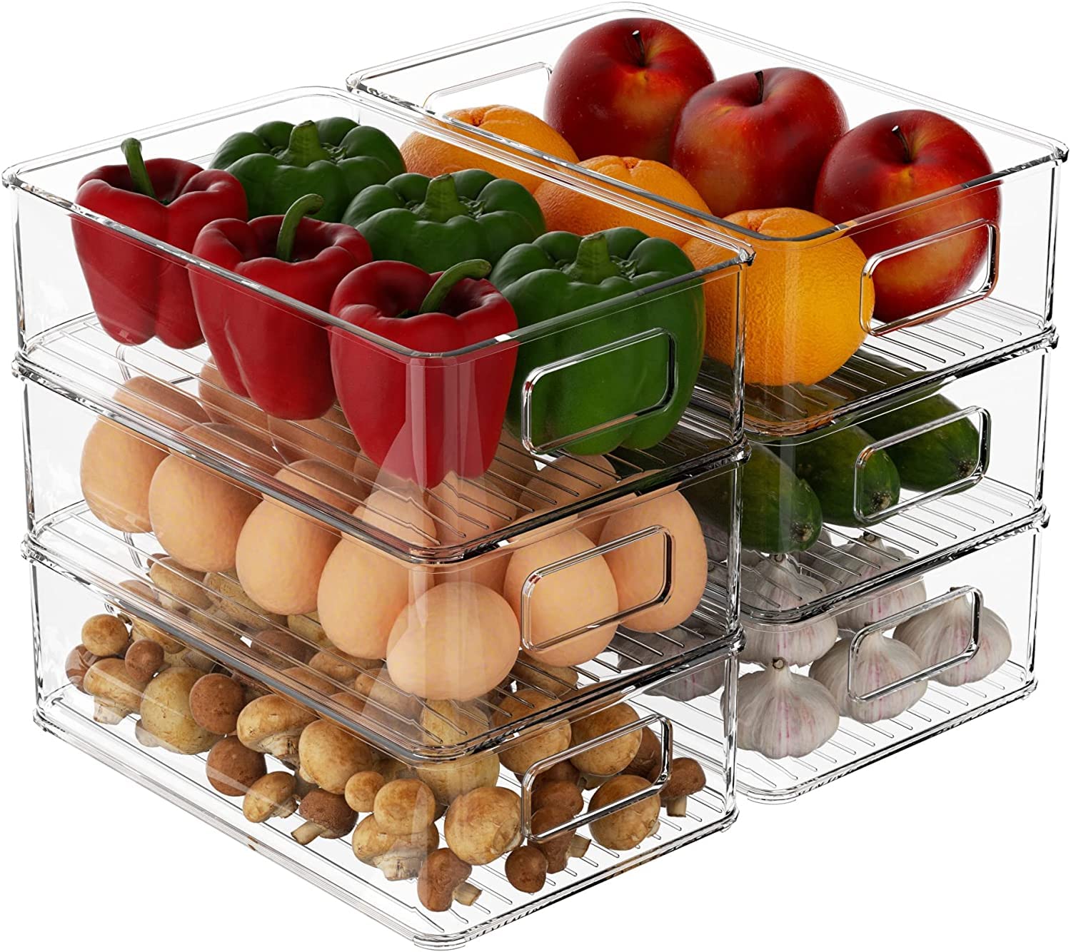 Snazzy Clear Plastic Fridge Storage Organizer Bins Pantry Kitchen Countertop Cupboard Boxes Set OF 6