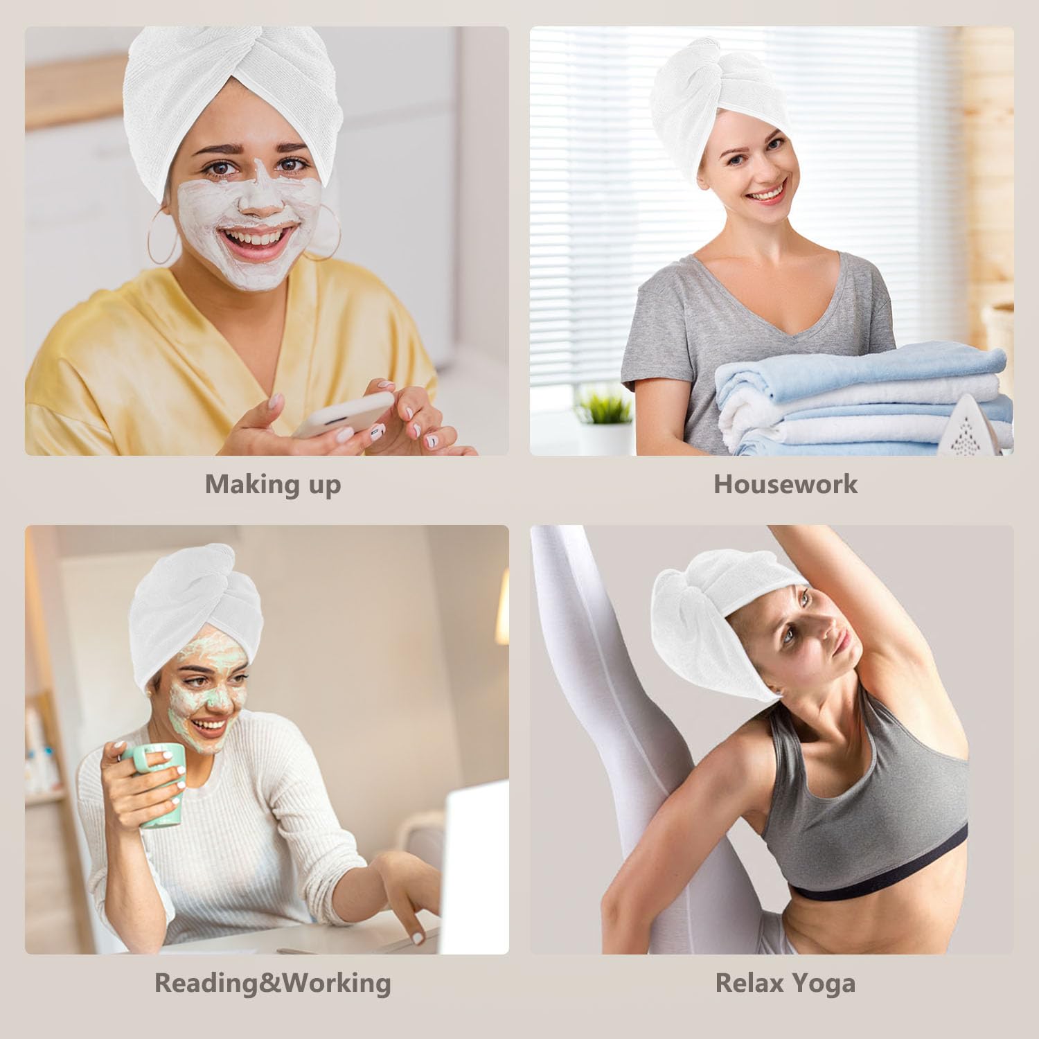 AIDEA Microfiber Hair Towel Wrap, 2 Pack Hair Turbans, Super Absorbent Quick Dry Hair Towel Wrap for All Hair Types Anti Frizz,