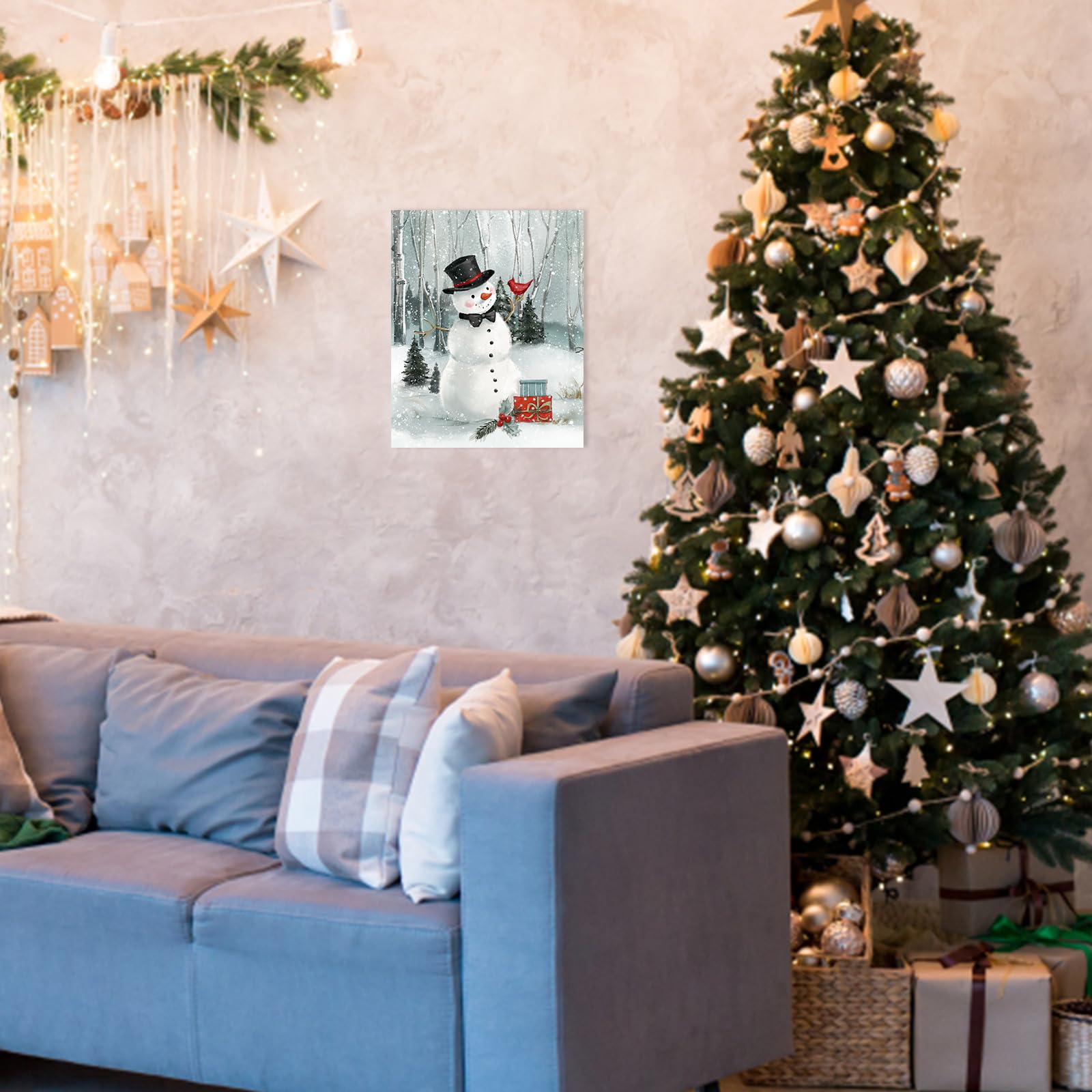 Winter Snowman Christmas Wall Decor: Snowman Picture Wall Art Prints Canvas Posters Merry Christmas Wall Hanging Decor For Bedro