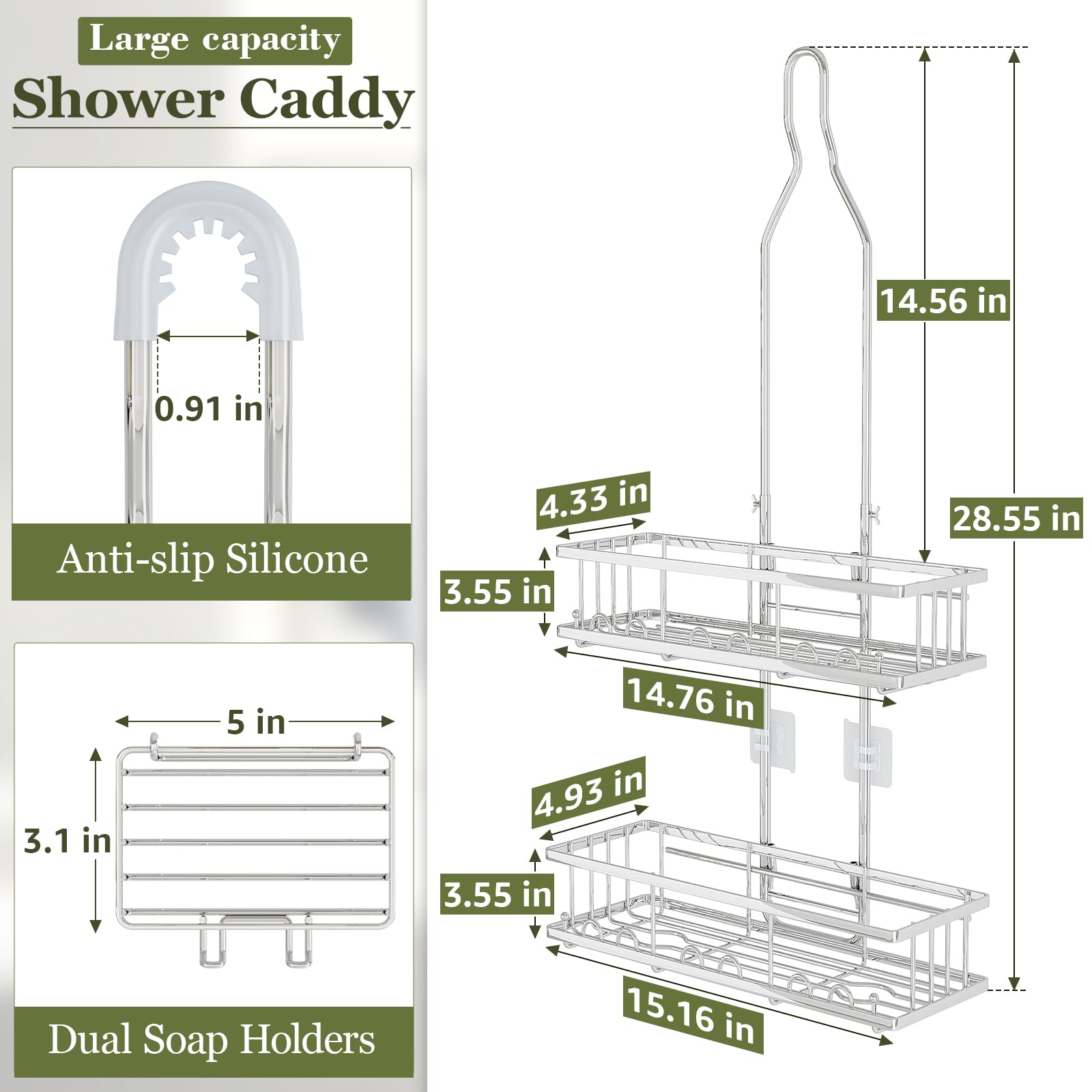 Skyapex Shower Caddy Hanging: Adjustable Height No Blocking To Shower Head - Silver Shower Caddy Over Showerhead Shower Organize