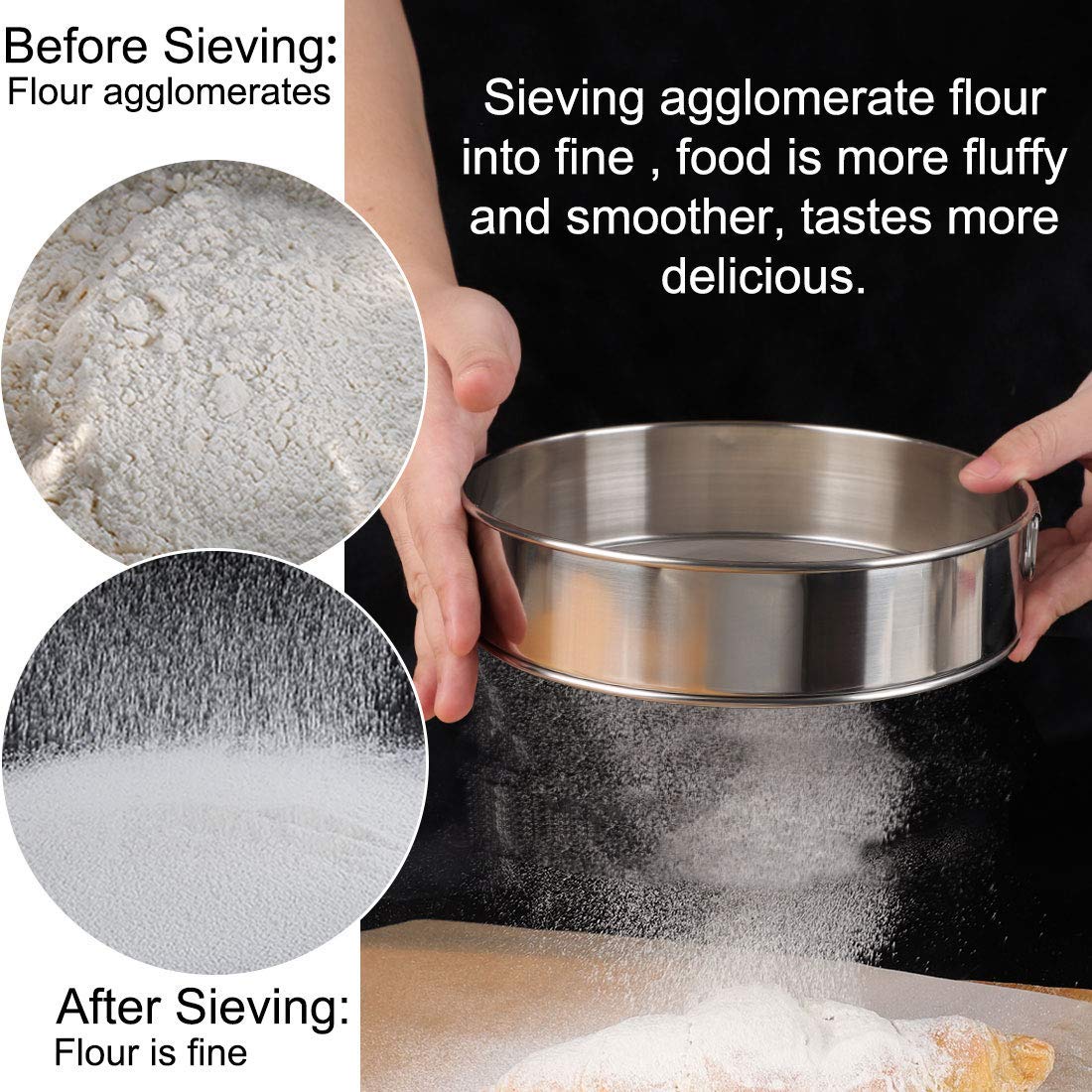 Xpanal Flour Sieve Fine Mesh, 6'' Stainless Steel 60 Mesh Round Flour Sifter For Baking Cake Bread