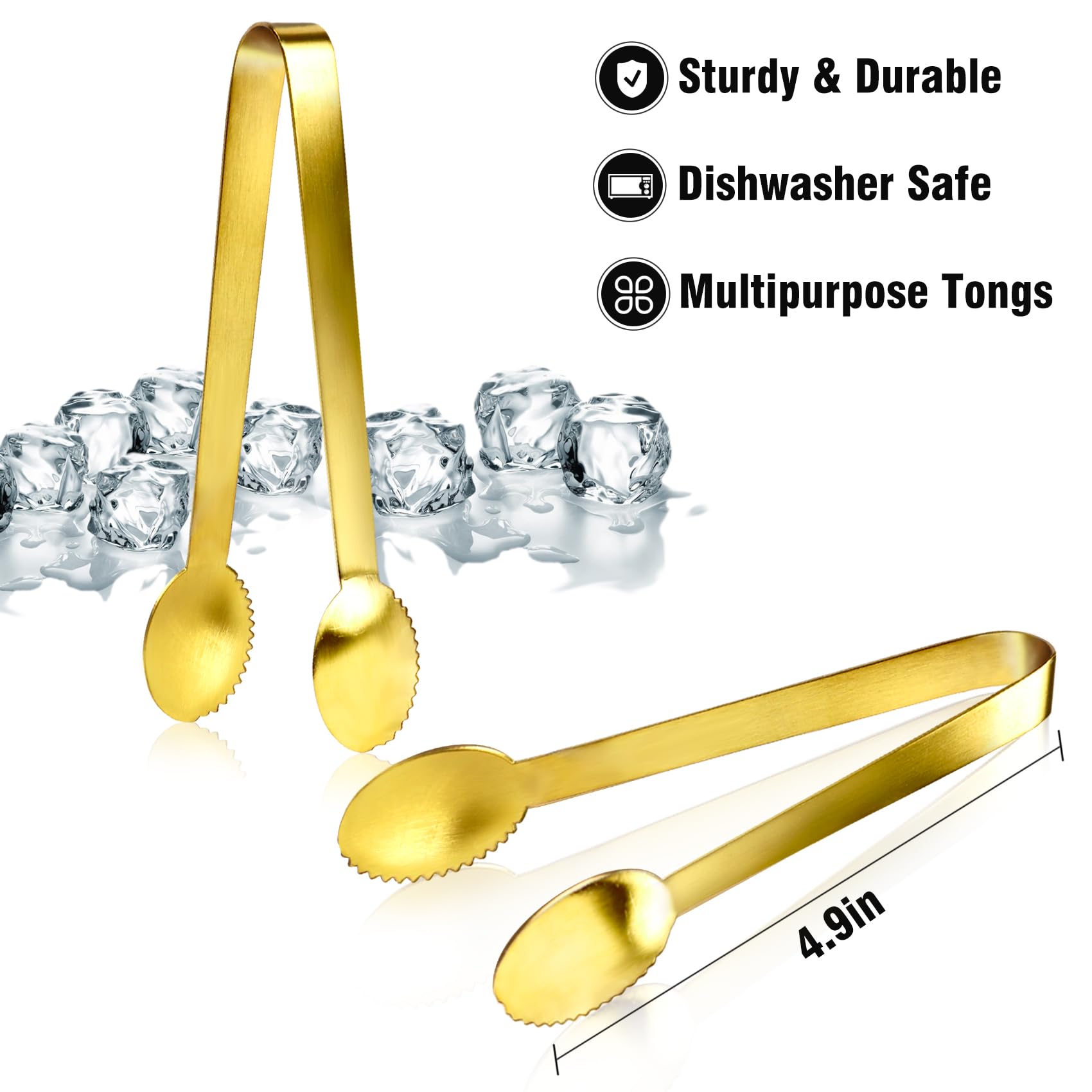 Jcren 12 Pcs Gold Tongs Serving Tongs Stainless Steel Tongs For Serving Food, Sugar Tongs Ice Tongs For Tea Party, Coffee, Appet