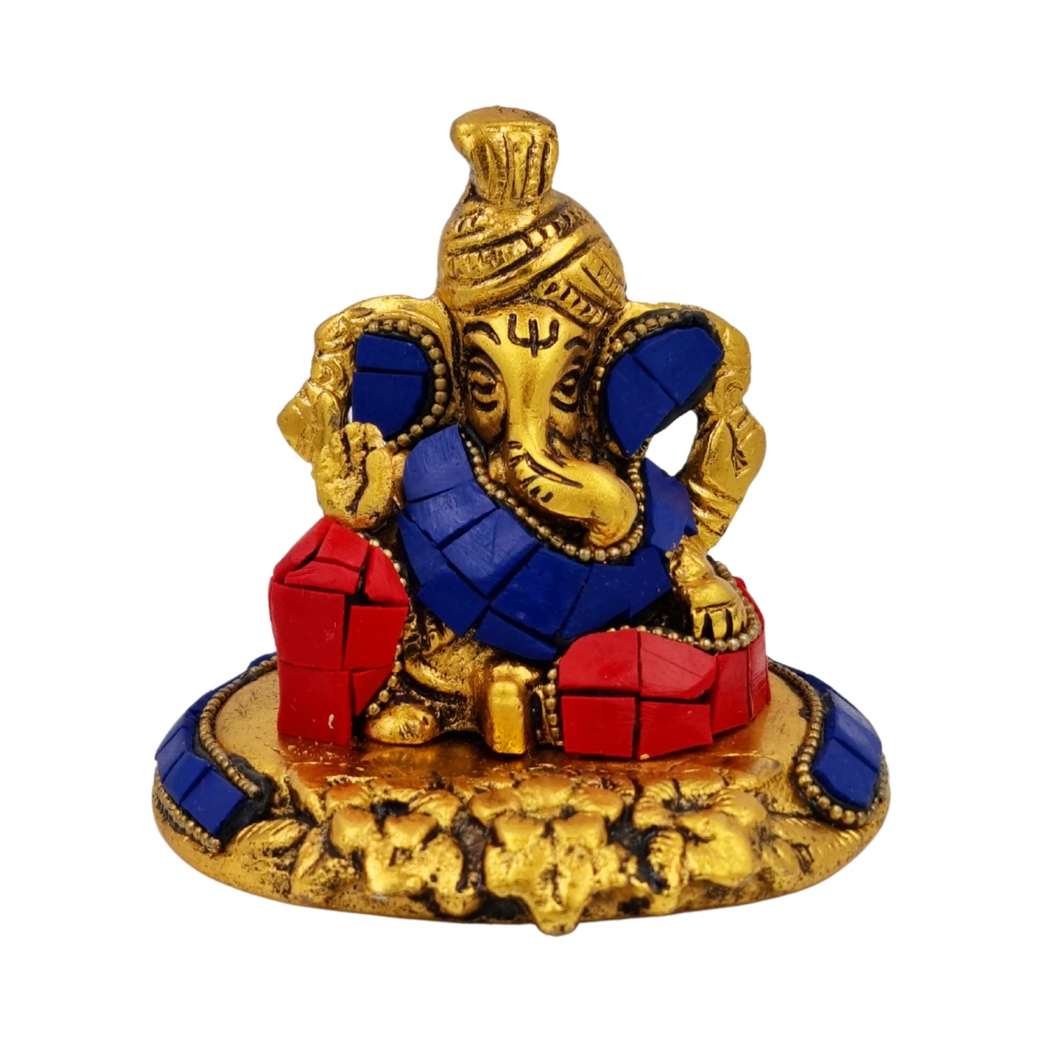 Rsn Metal Stone Ganesha Idol Ganesh Ganpati Blessing Statue Puja Murti Ganesha Goodwill Gift. (3.5 X 3.5)