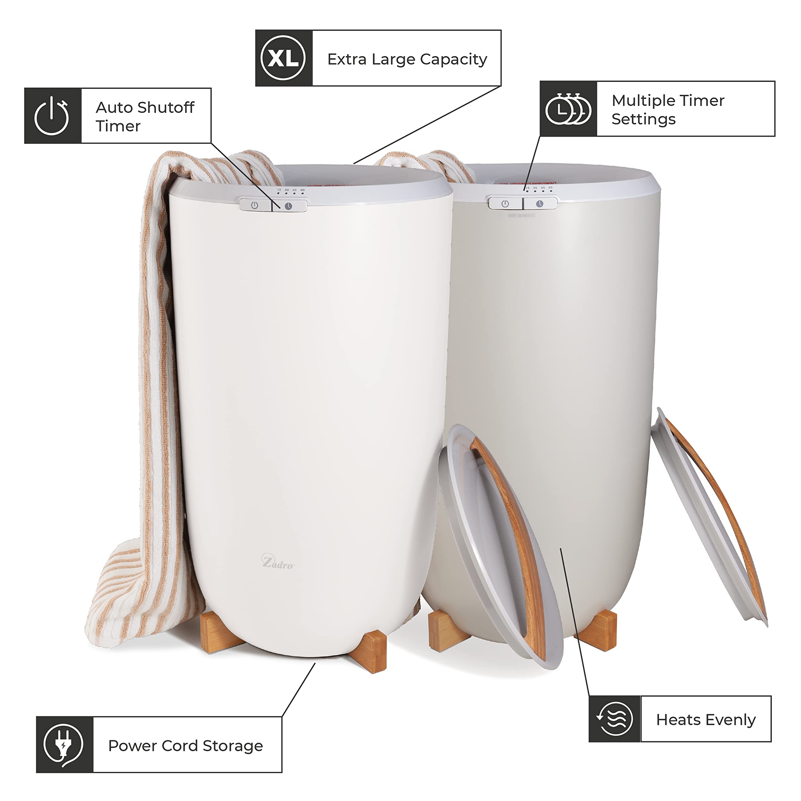 Zadro Large Hot Towel Warmer Bucket Timer Electric Towel Warmer For Bathroom Auto-Shut Off Heated Towel Warmer Spa (Large | 20L