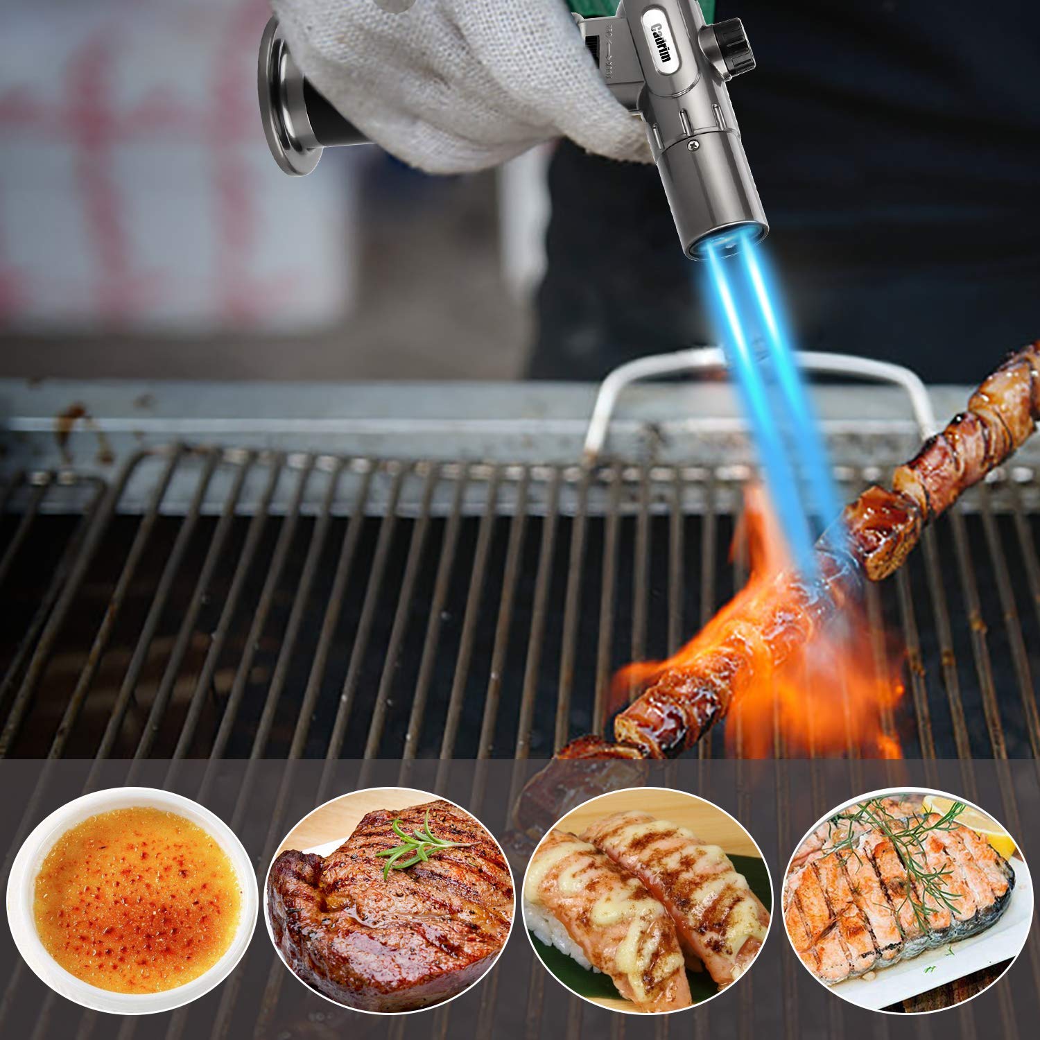 cadrim Butane Torch  Refillable culinary Blow Torch Double Fire cooking Torch and Small Adjustable Flame Kitchen Torch for creme Brulee  Baking BBQ(Butane Fuel Not Included)