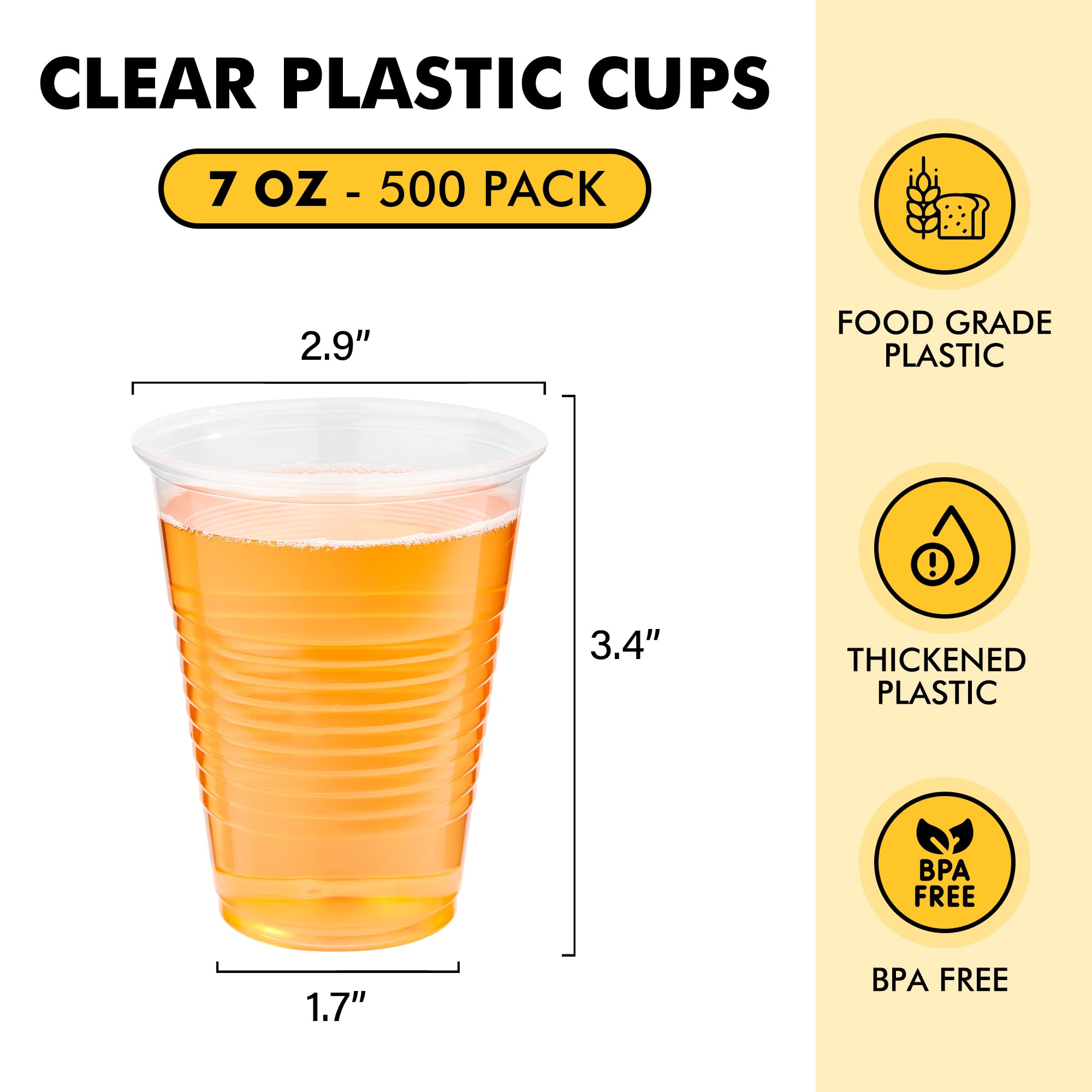RACETOP 100 Pack 7 oz Plastic Cups, Clear Disposable Plastic Cups Bulk, Cold Drinking Party Cup, Transparent for Wedding, Thanks