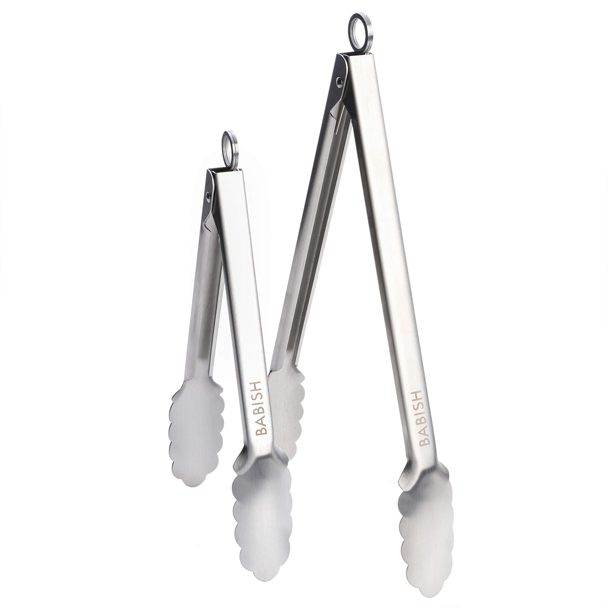Babish 12    & 9    Locking Kitchen Tong Set, Stainless Steel
