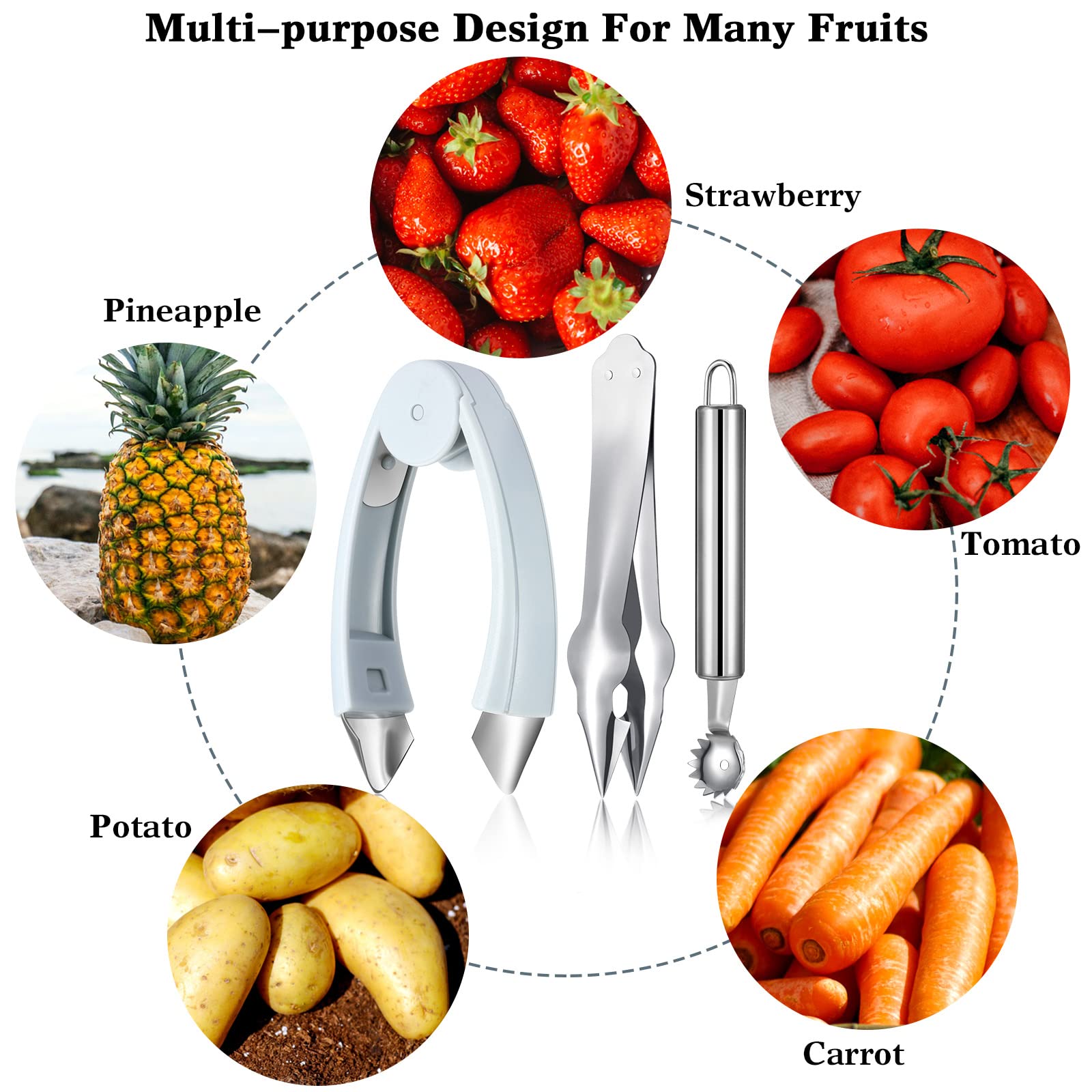 4 Pieces Strawberry Huller Tomato Corer Top Stem Remover Corer Tool For Strawberry, Potato, Pineapple, Tomato Corer