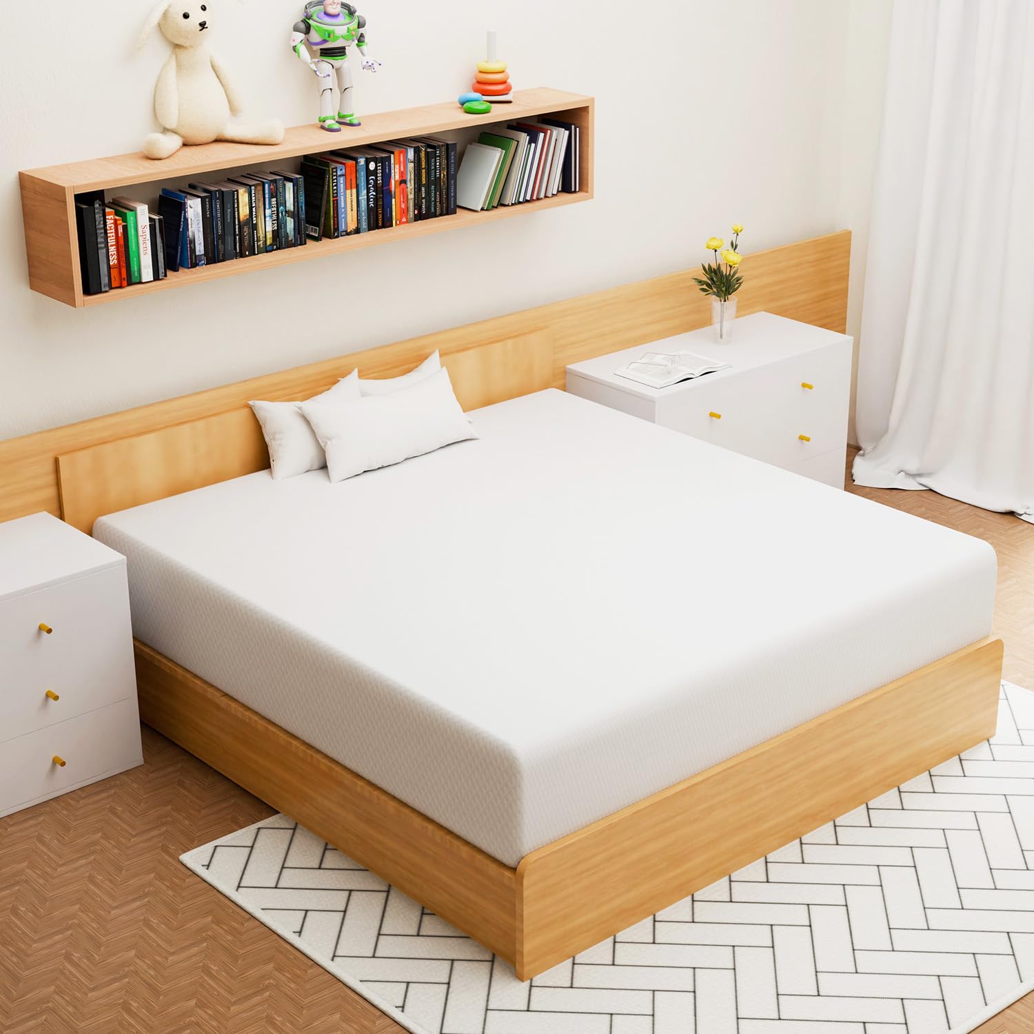 Nchanmar 14 Inch King Gel Memory Foam Mattress Pressure Relieving, Cooling Gel Foam, Certipur-Us Certified, Bed-In-A-Box, White