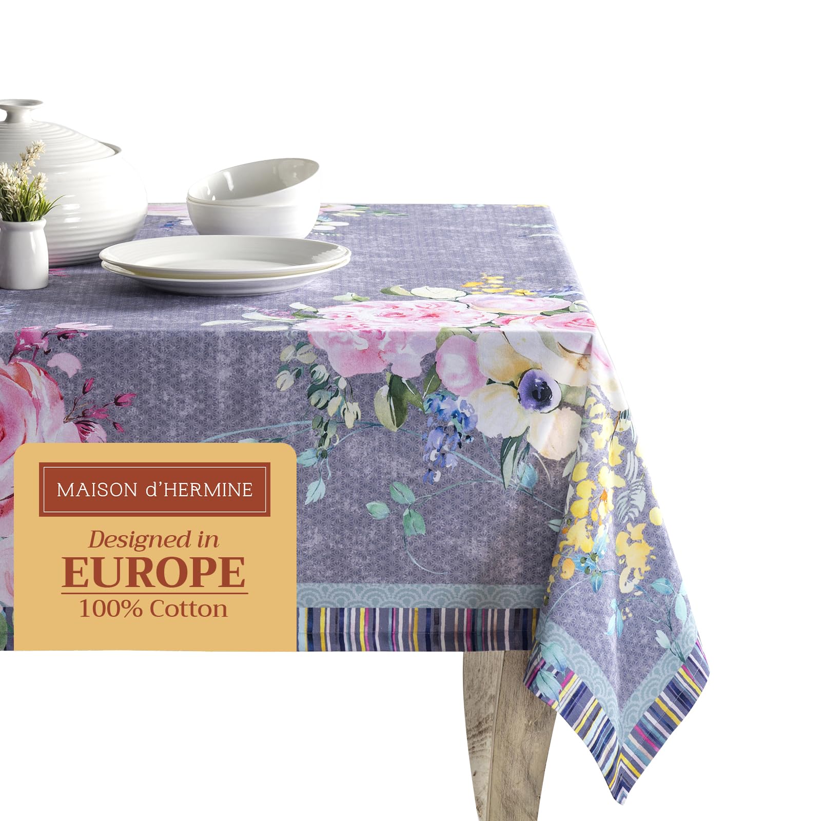 Maison d Hermine Table Cloth Square Table 100% Cotton 60 x 60 Inches Tablecloth Reusable for Dining Room, Farmhouse, Home, Part