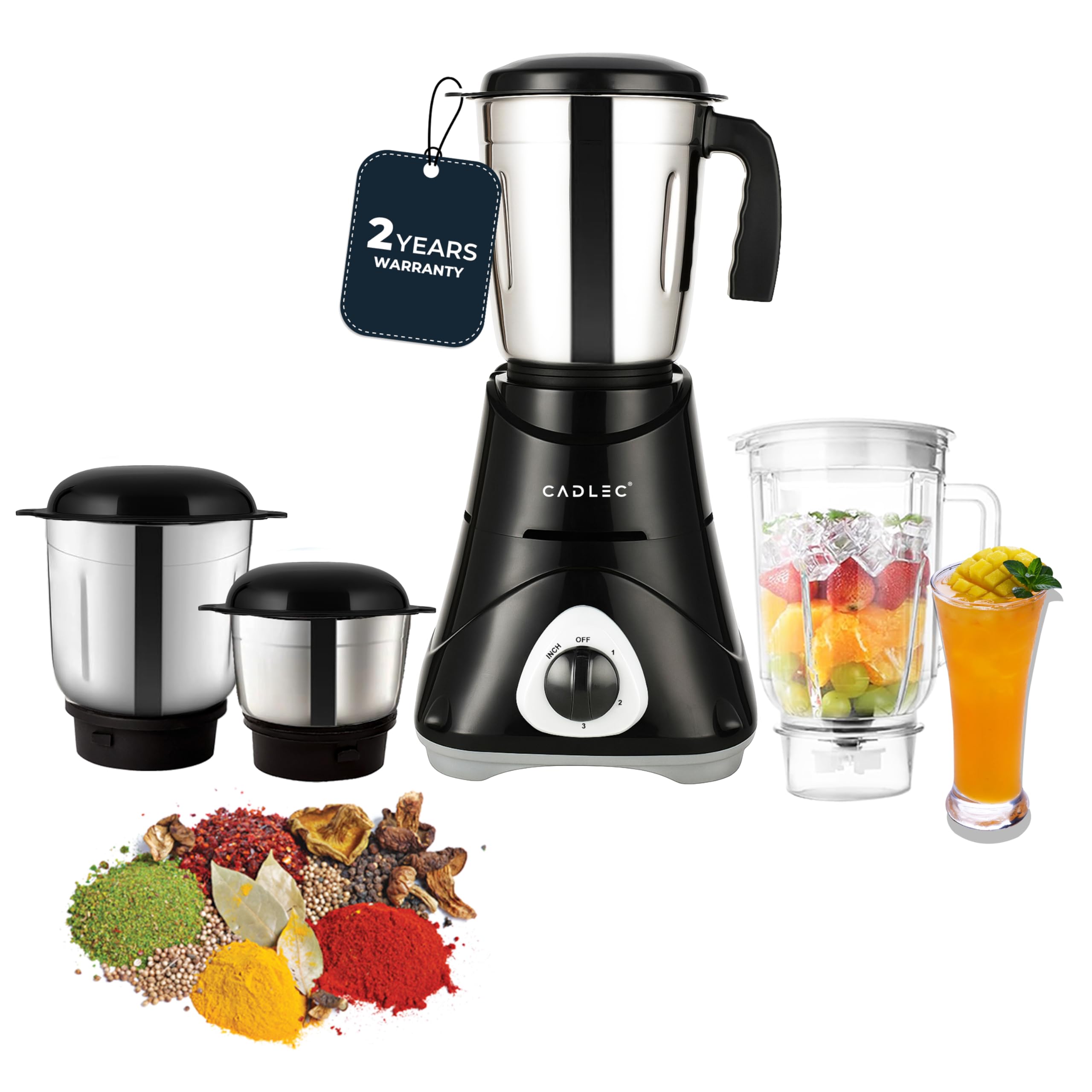 Cadlec Mixwell 4 Jar 750 Watt Mixer Grinder | High-Power Juicer, Blender & Mixer | Durable Abs Body | Multi-Function For Juicing