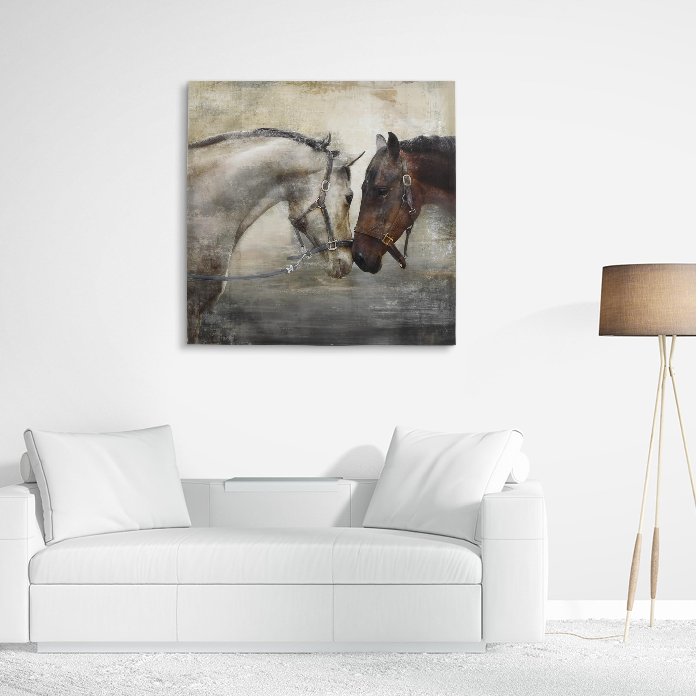 Haven Home Decor Loving Horse Duo 23.5'' x 23.5'' Canvas Wall Art Brown  Horse Art Wall Decor for Living Room  Bedroom  Family Room